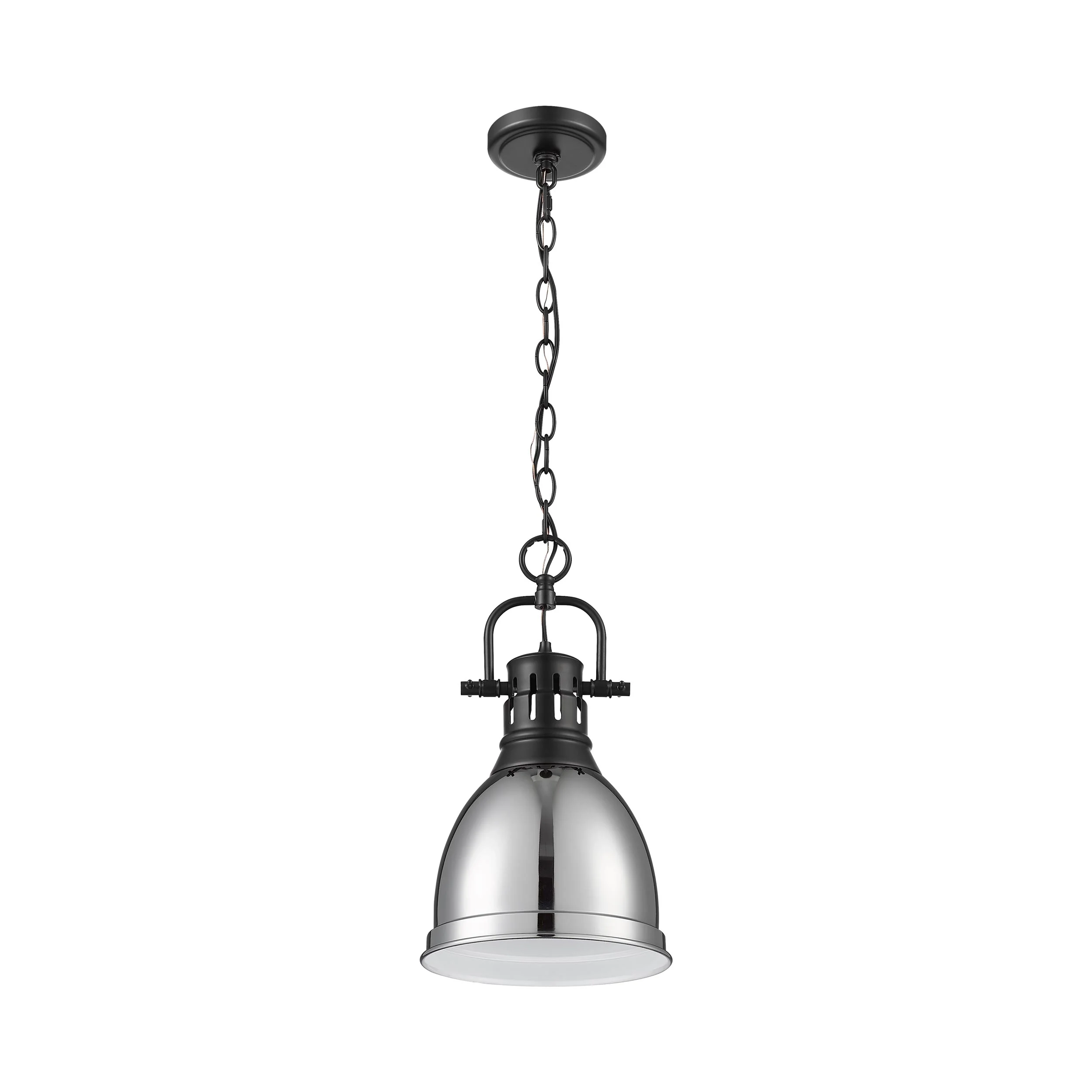 Duncan 1-light 9in Chain Hung Pendant in Matte Black and Chrome shade - Image 2