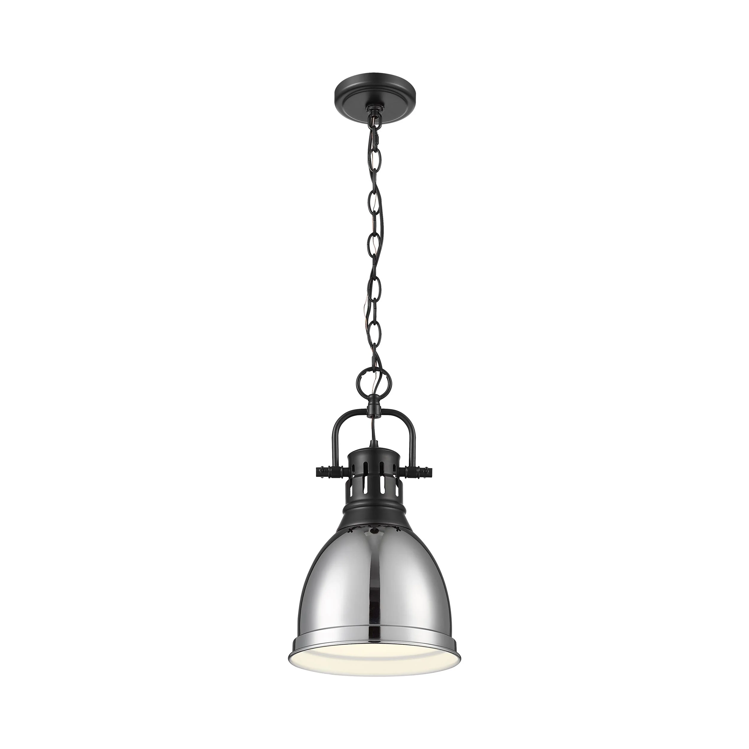 Duncan 1-light 9in Chain Hung Pendant in Matte Black and Chrome shade - Image 3
