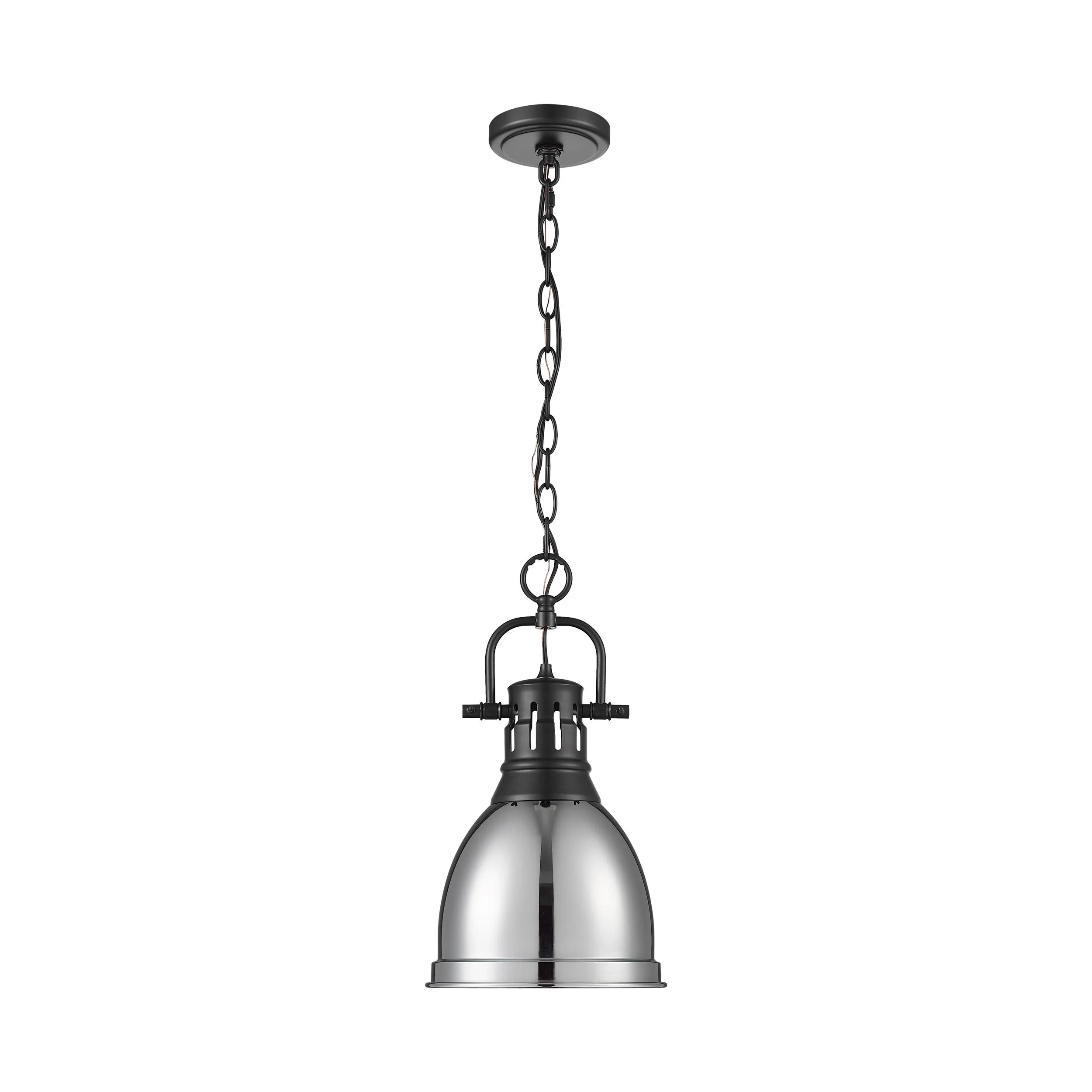 Duncan 1-light 9in Chain Hung Pendant in Matte Black and Chrome shade - Image 4