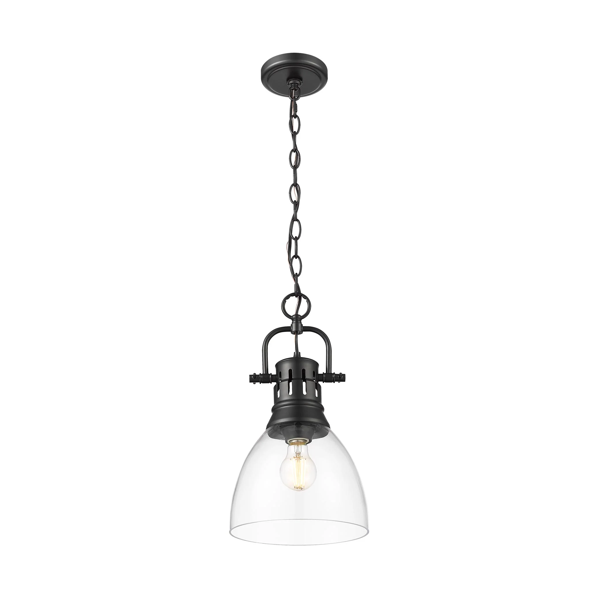 Duncan 1-light 9in chain hung Pendant in Matte Black and Clear Glass - Image 2