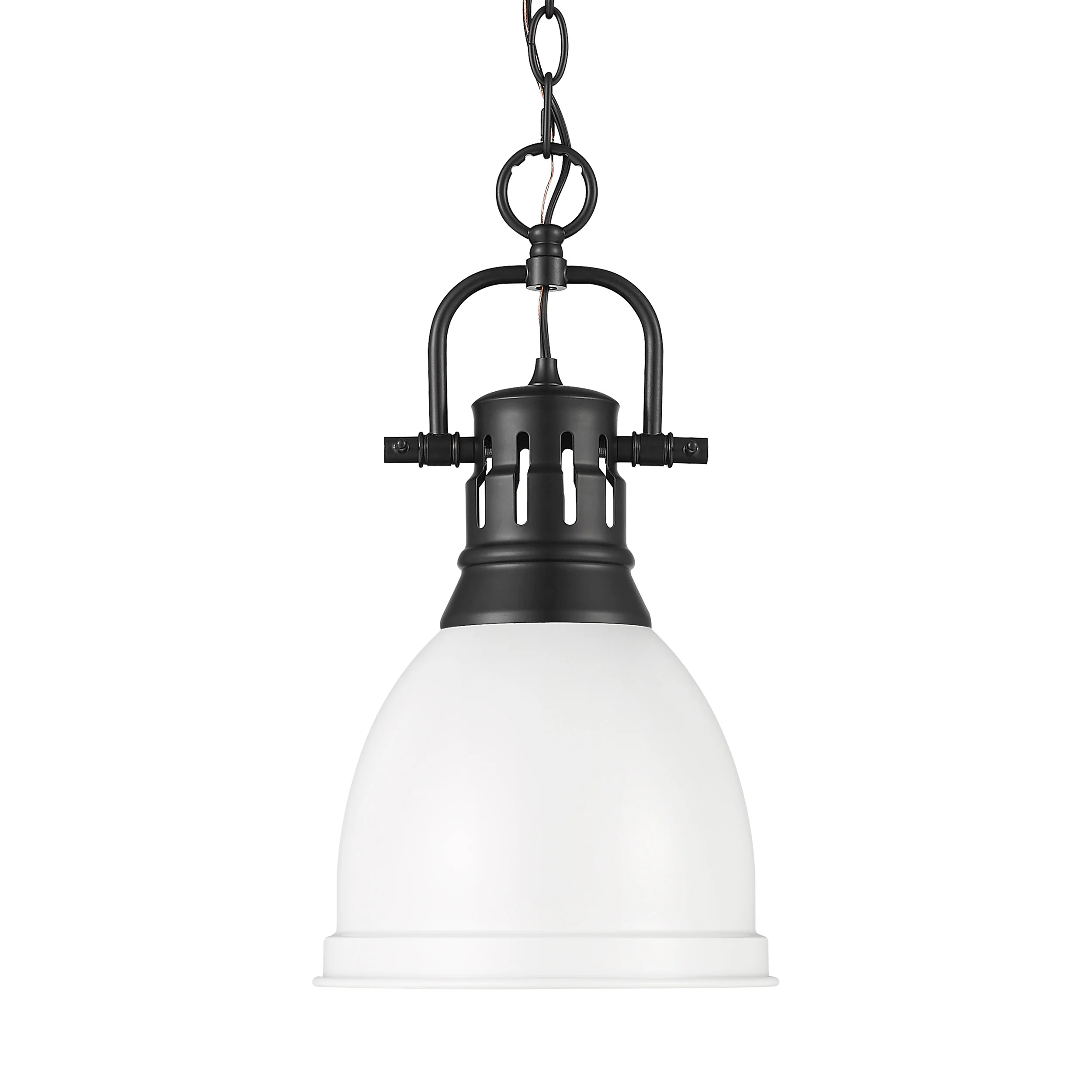 Duncan 1-light 9in Chain Hung Pendant in Matte Black and Matte White shade