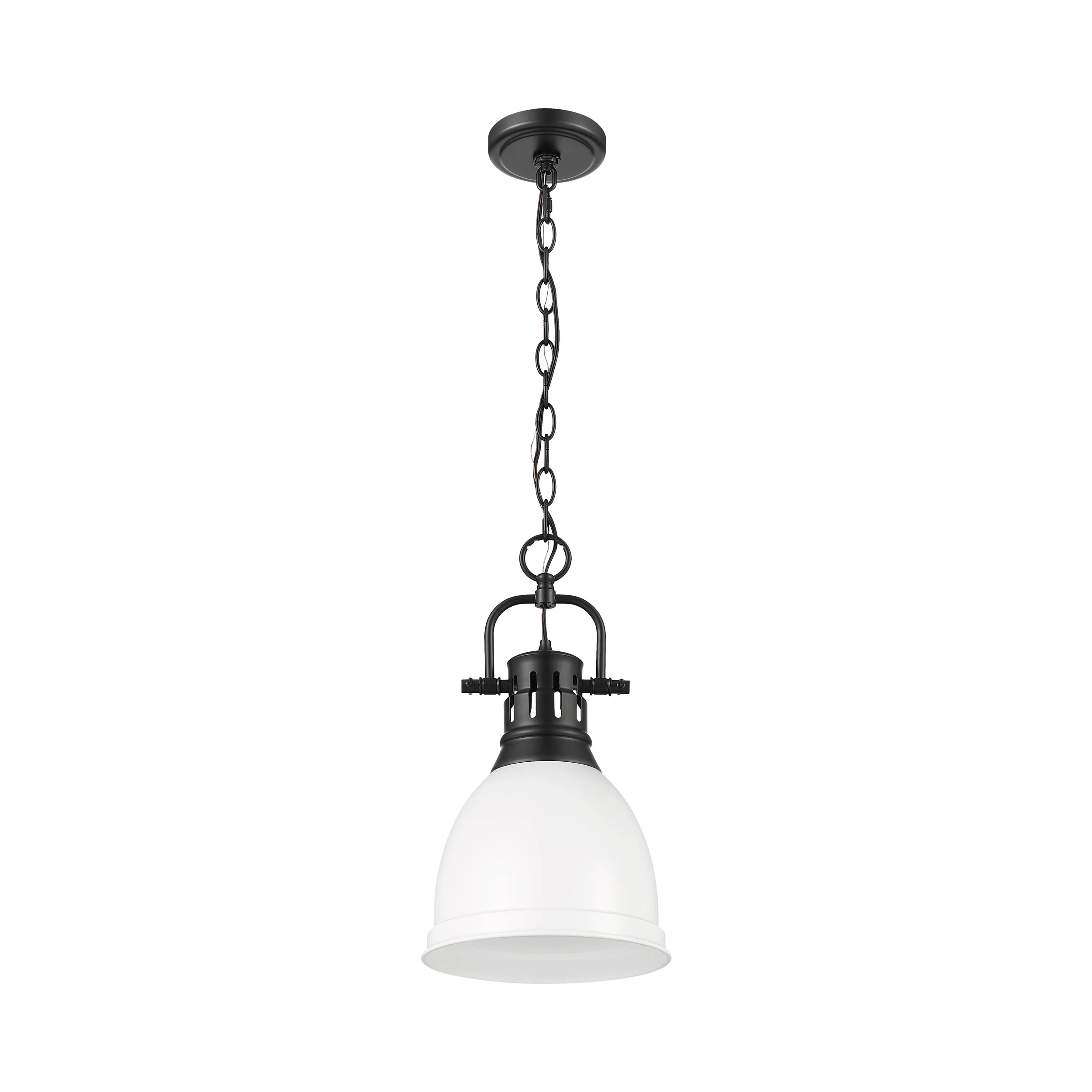 Duncan 1-light 9in Chain Hung Pendant in Matte Black and Matte White shade - Image 2