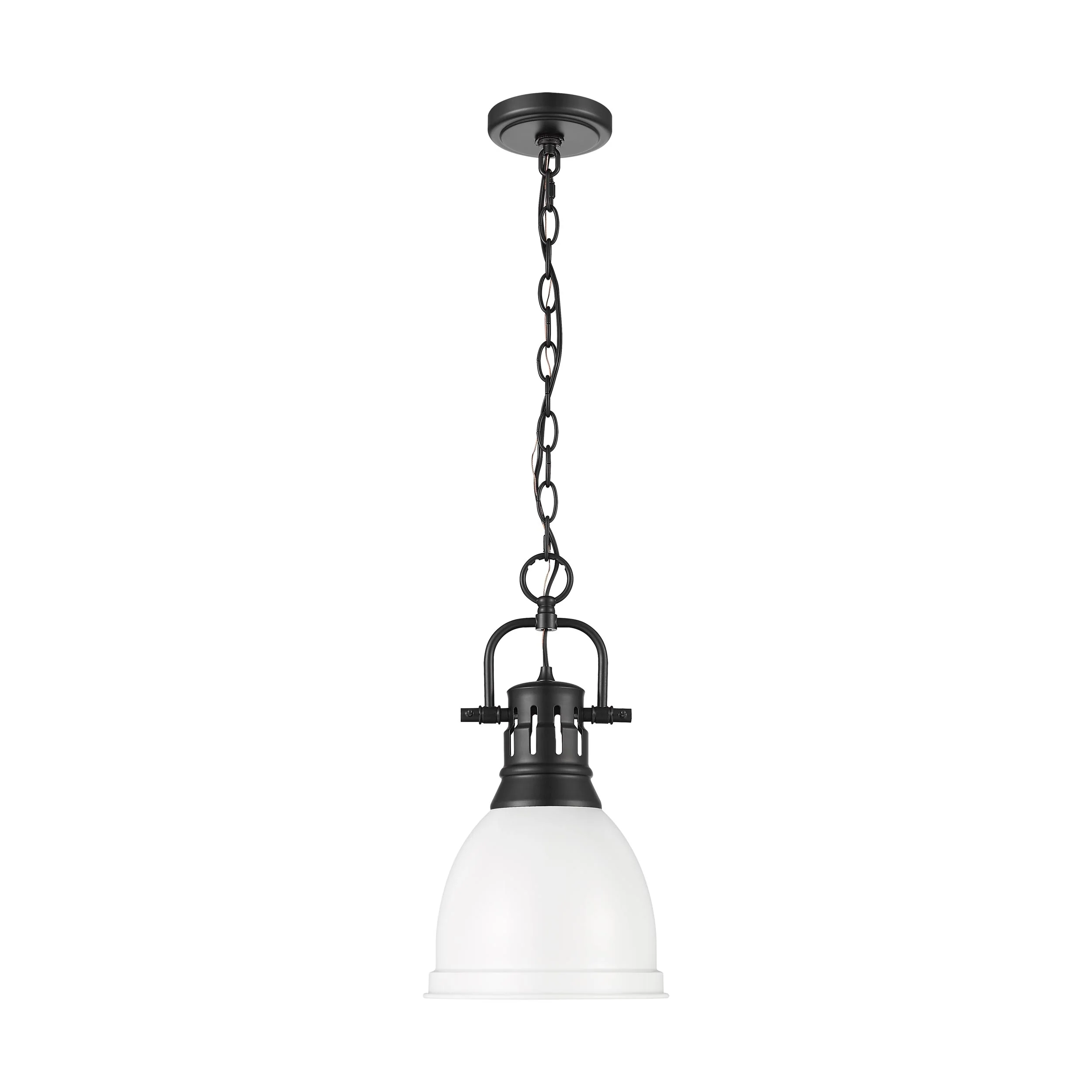 Duncan 1-light 9in Chain Hung Pendant in Matte Black and Matte White shade - Image 3