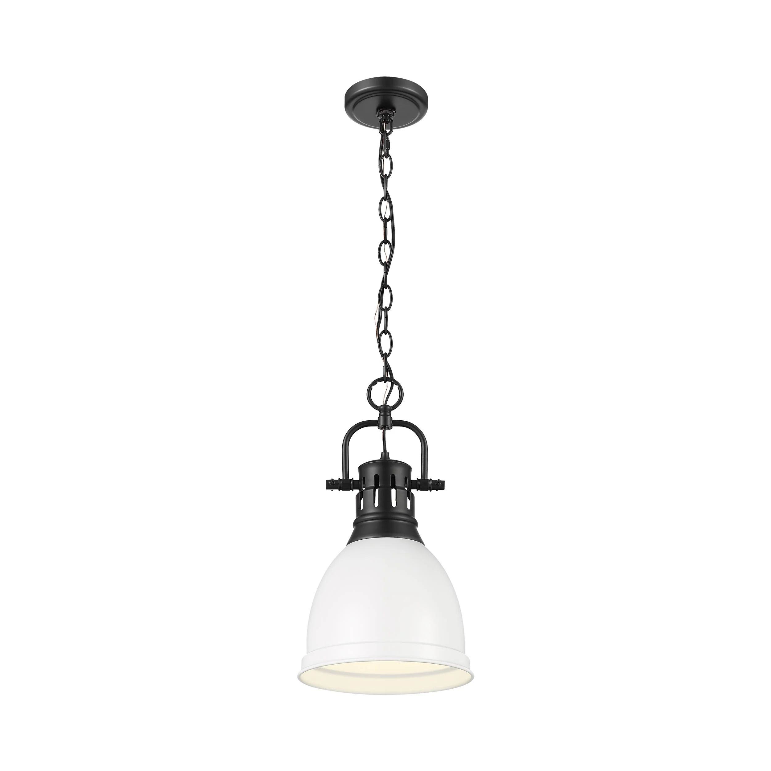 Duncan 1-light 9in Chain Hung Pendant in Matte Black and Matte White shade - Image 4