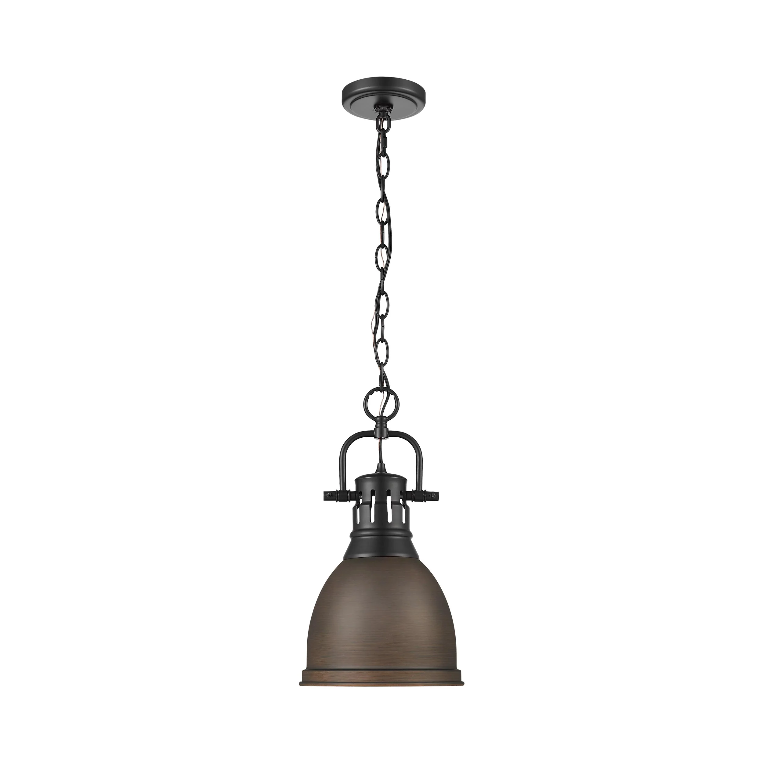 Duncan 1-light 9in Chain Hung Pendant in Matte Black and Rubbed Bronze shade - Image 4