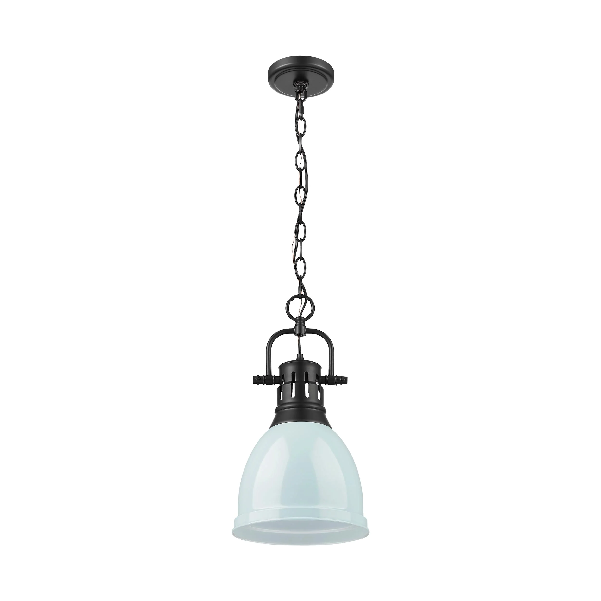Duncan 1-light 9in Chain Hung Pendant in Matte Black and Seafoam shade - Image 2