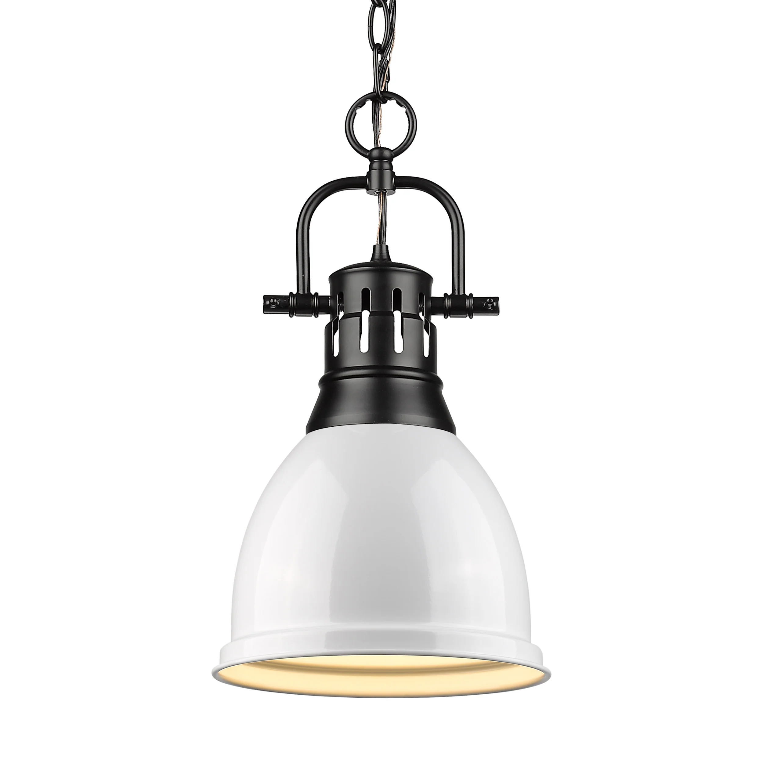 Duncan 1-light 9in Chain Hung Pendant in Matte Black and White shade