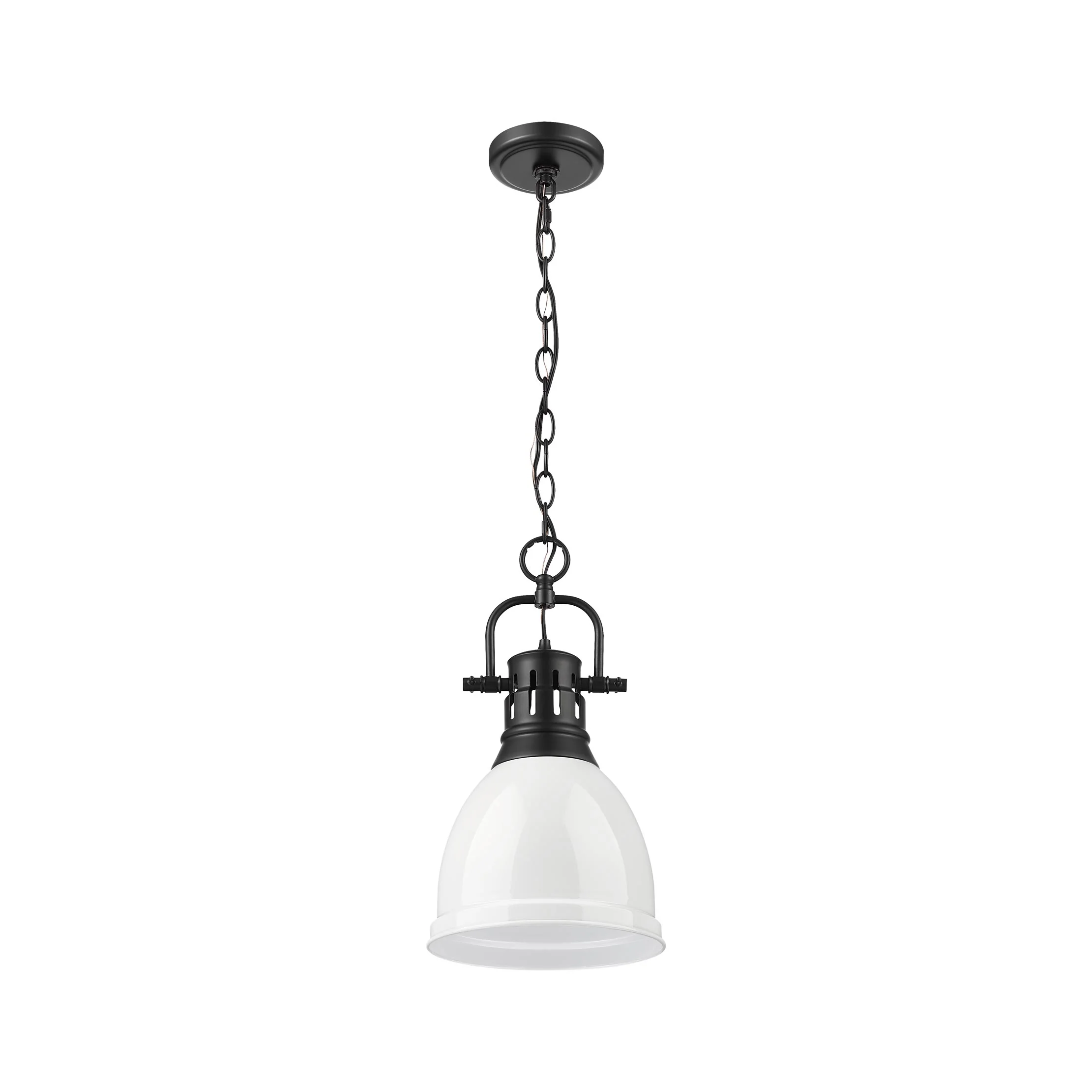 Duncan 1-light 9in Chain Hung Pendant in Matte Black and White shade - Image 3