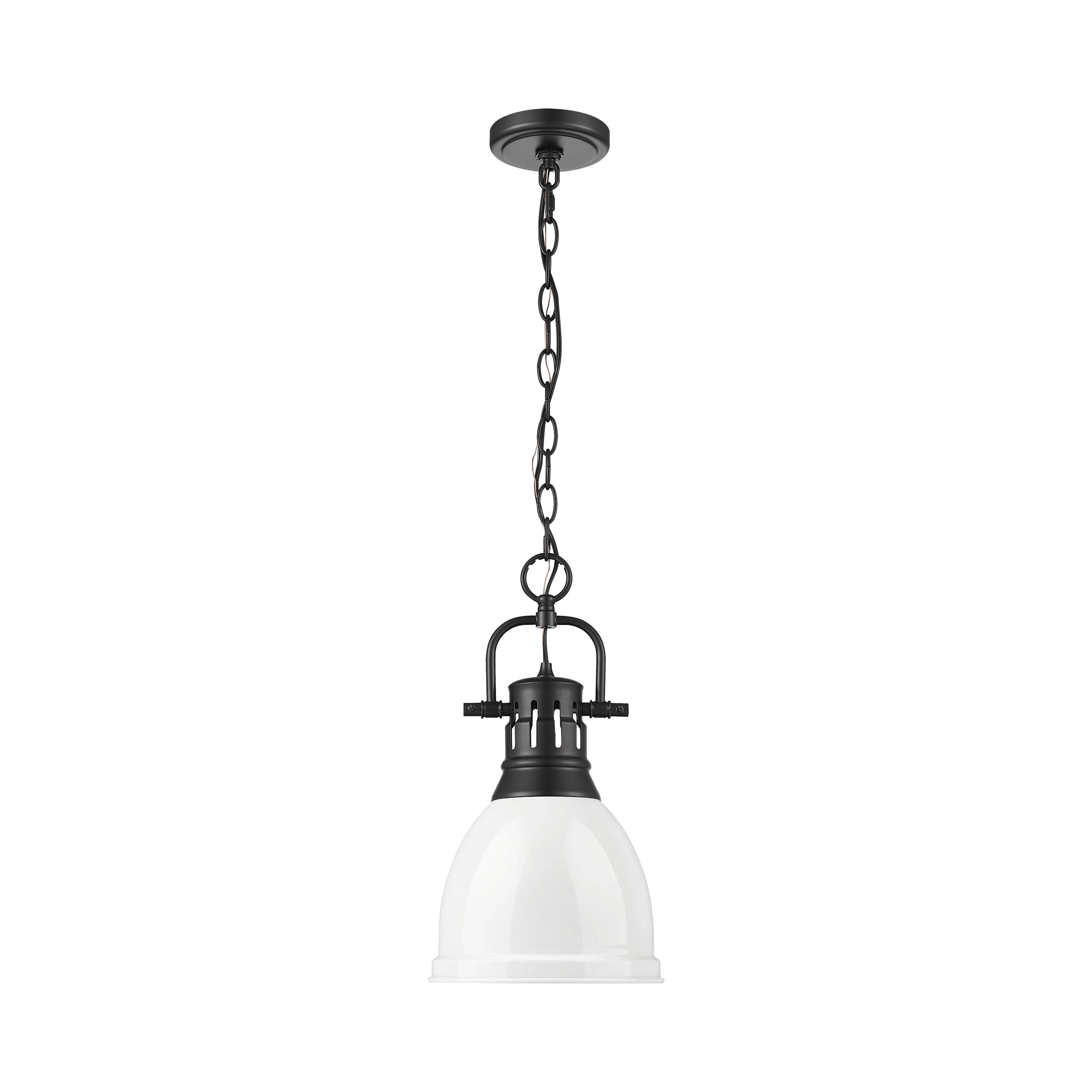 Duncan 1-light 9in Chain Hung Pendant in Matte Black and White shade - Image 4