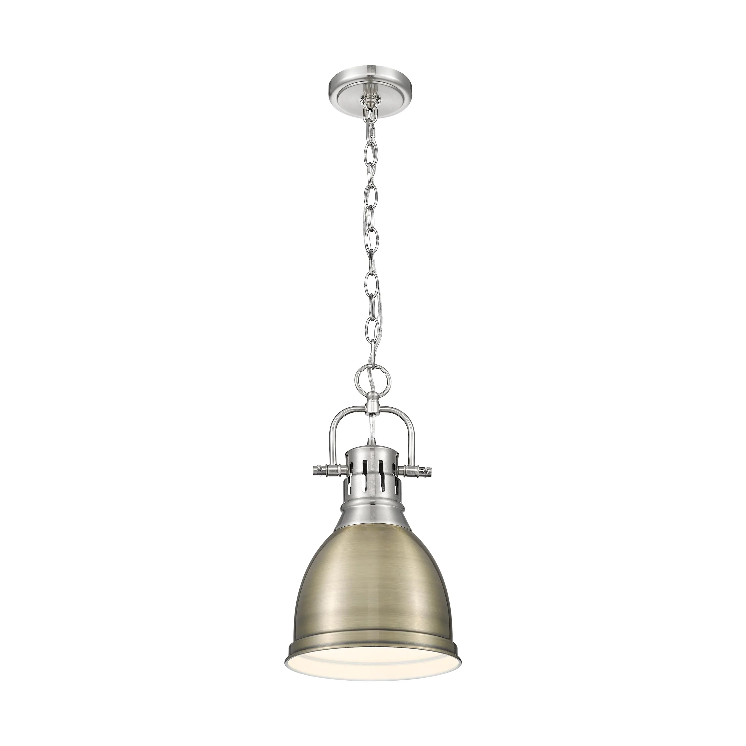 Duncan 1-light 9in Chain Hung Pendant in Pewter and Aged Brass shade - Image 2