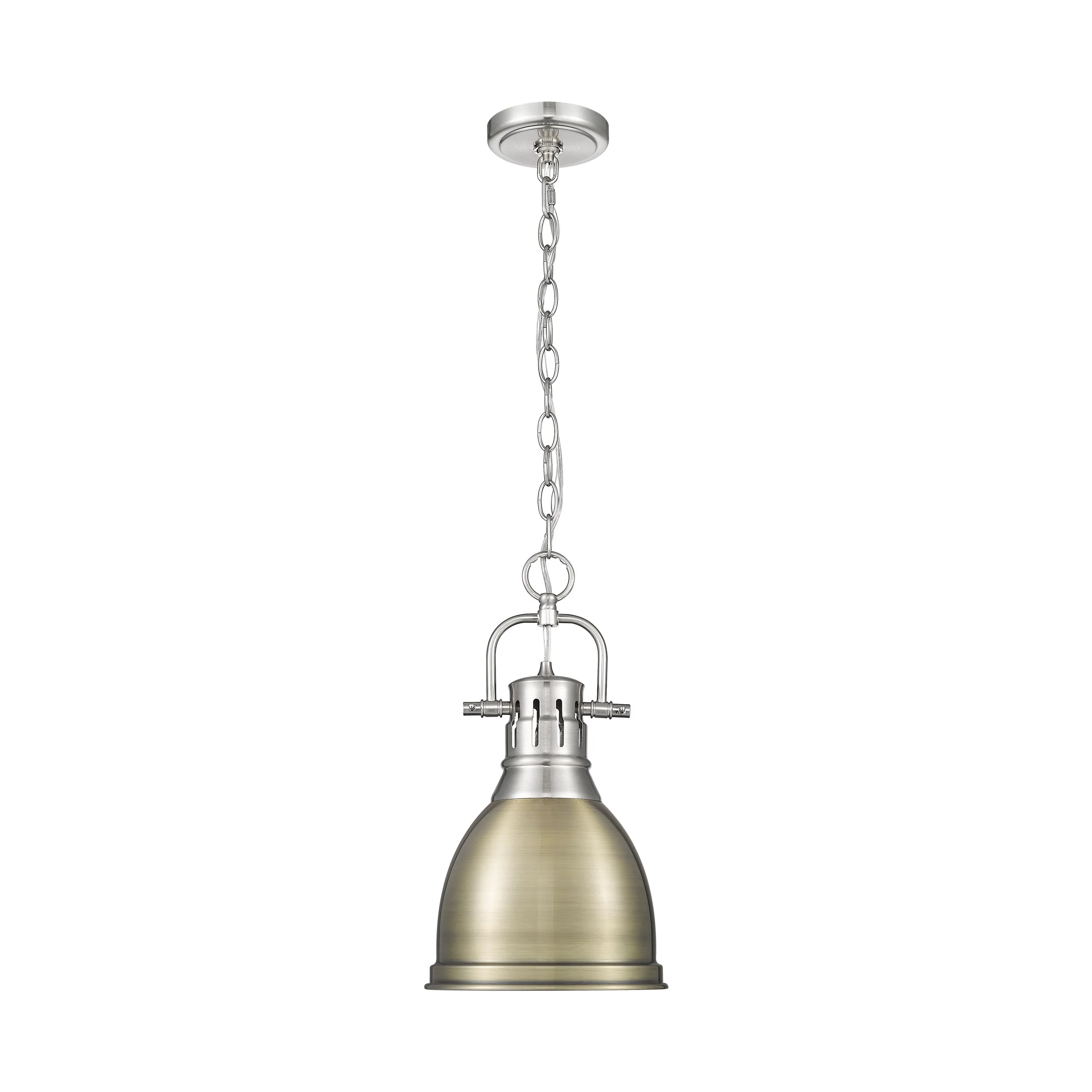 Duncan 1-light 9in Chain Hung Pendant in Pewter and Aged Brass shade - Image 4