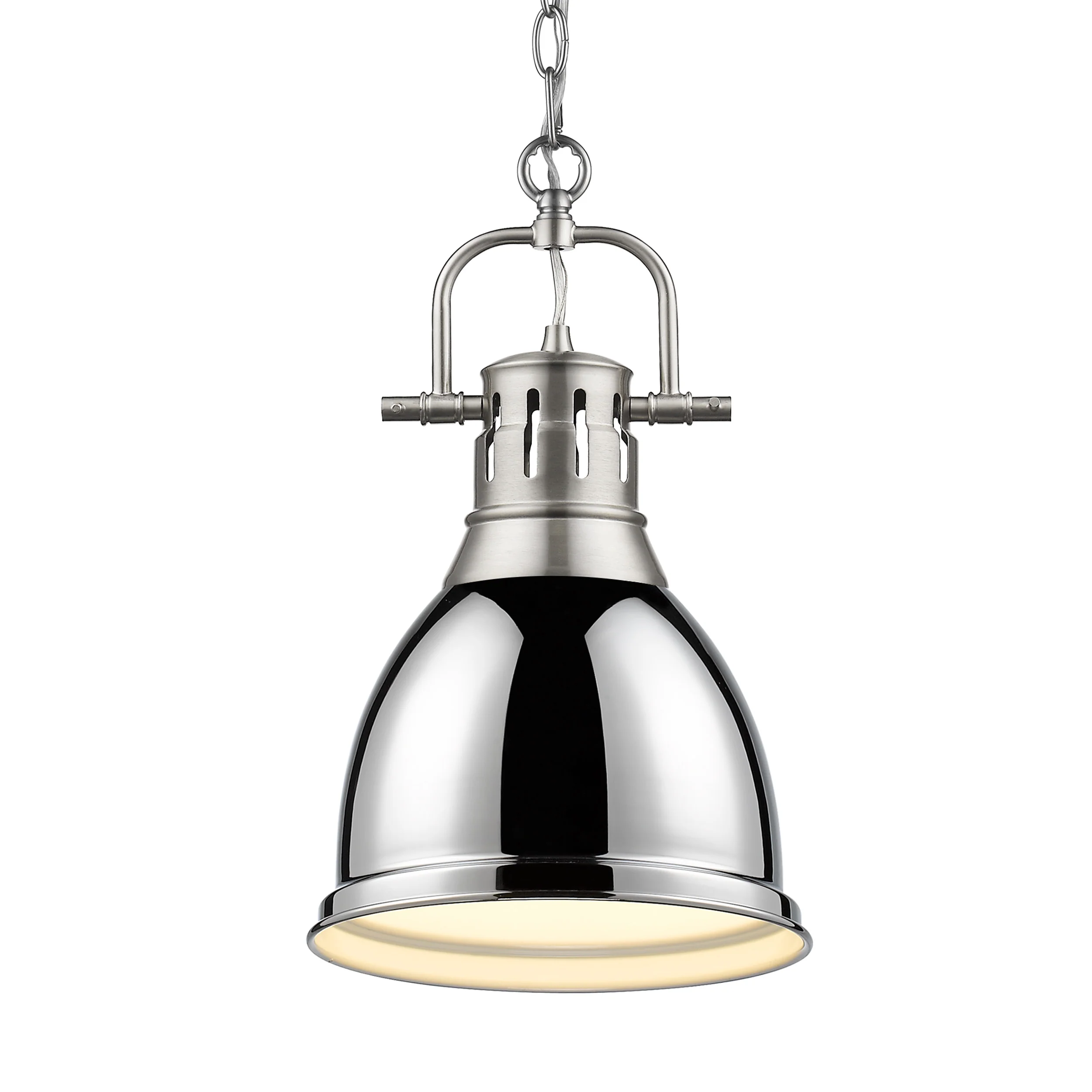 Duncan 1-light 9in Chain Hung Pendant in Pewter and Chrome shade