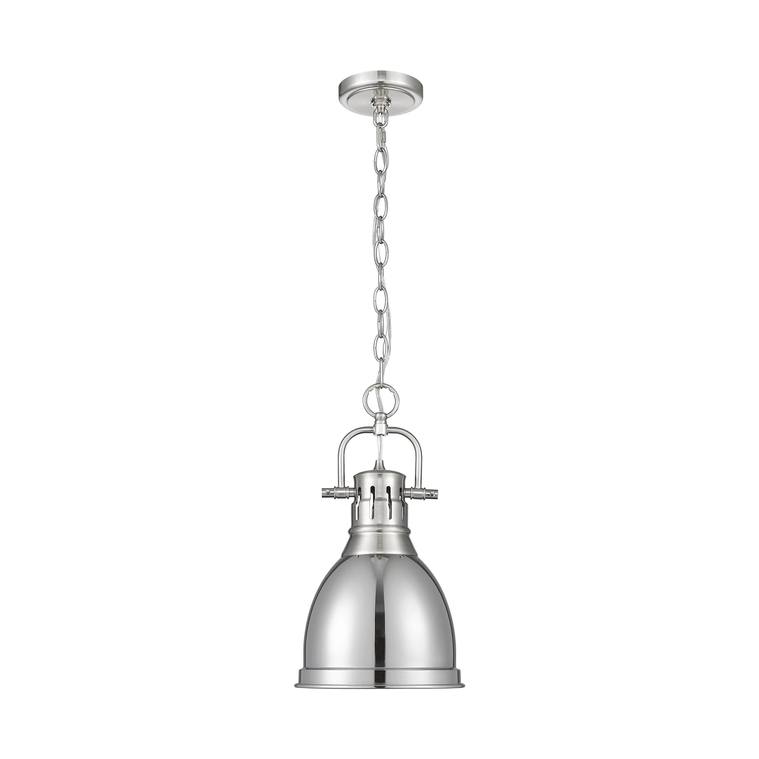 Duncan 1-light 9in Chain Hung Pendant in Pewter and Chrome shade - Image 4