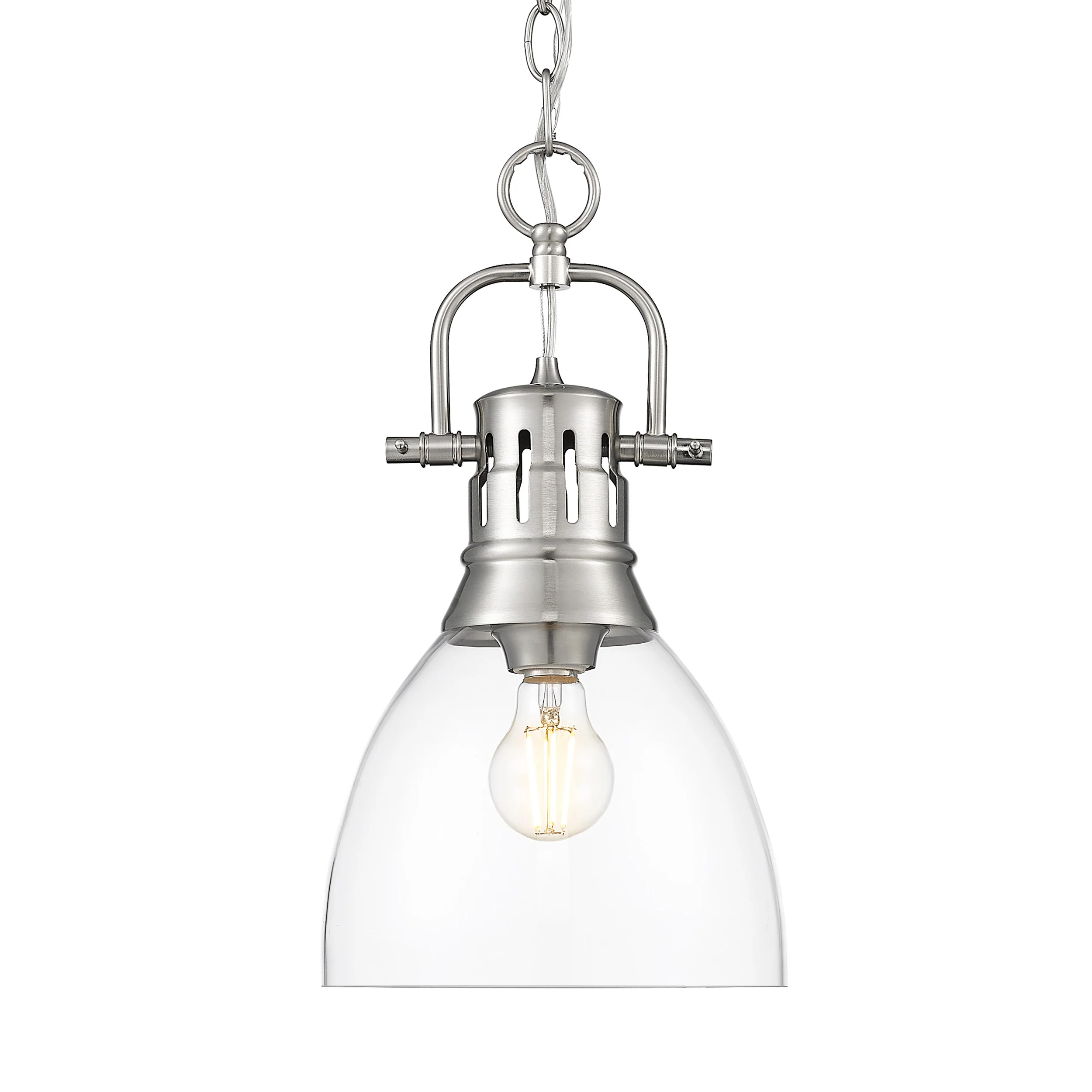 Duncan 1-light 9in chain hung Pendant in Pewter and Clear Glass