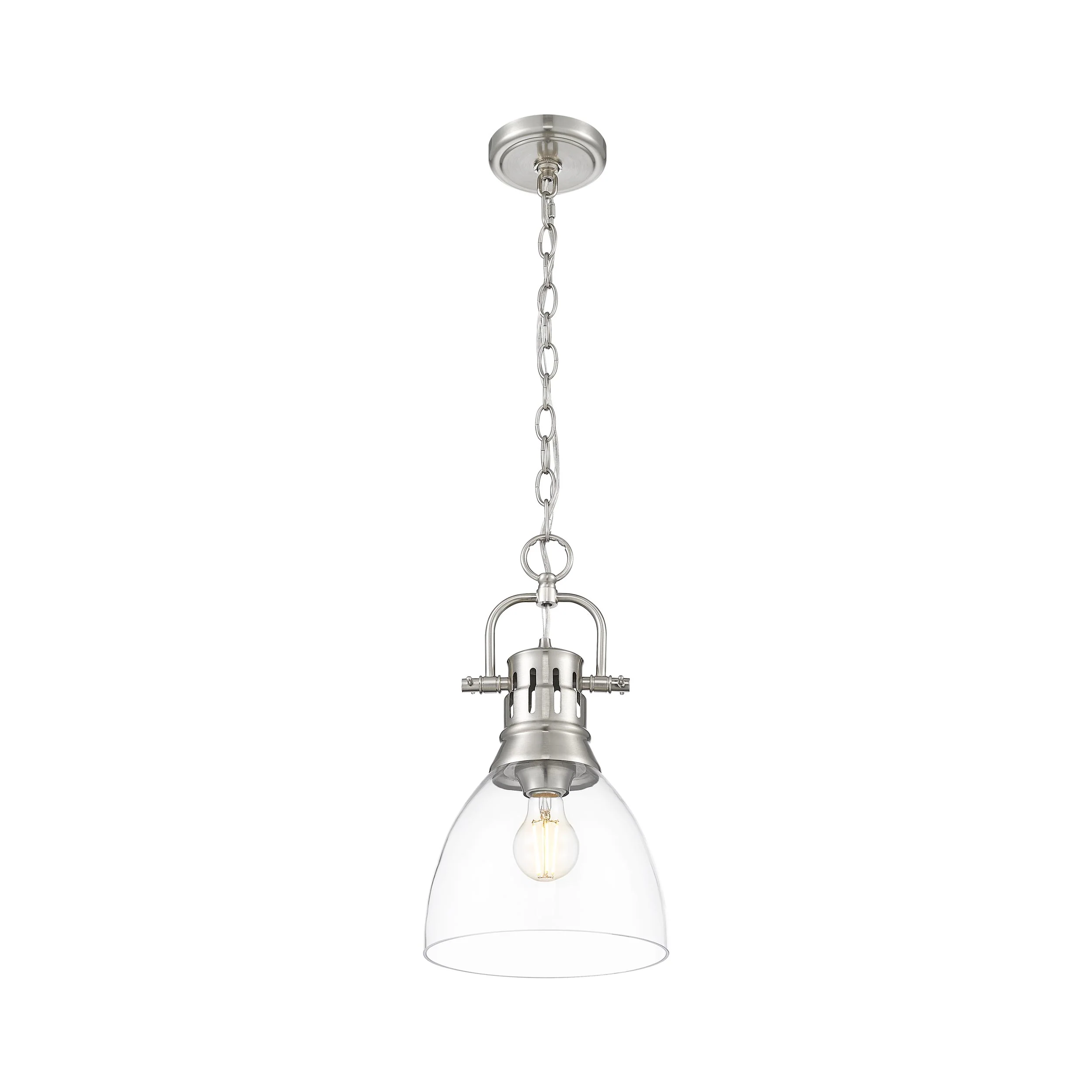 Duncan 1-light 9in chain hung Pendant in Pewter and Clear Glass - Image 2