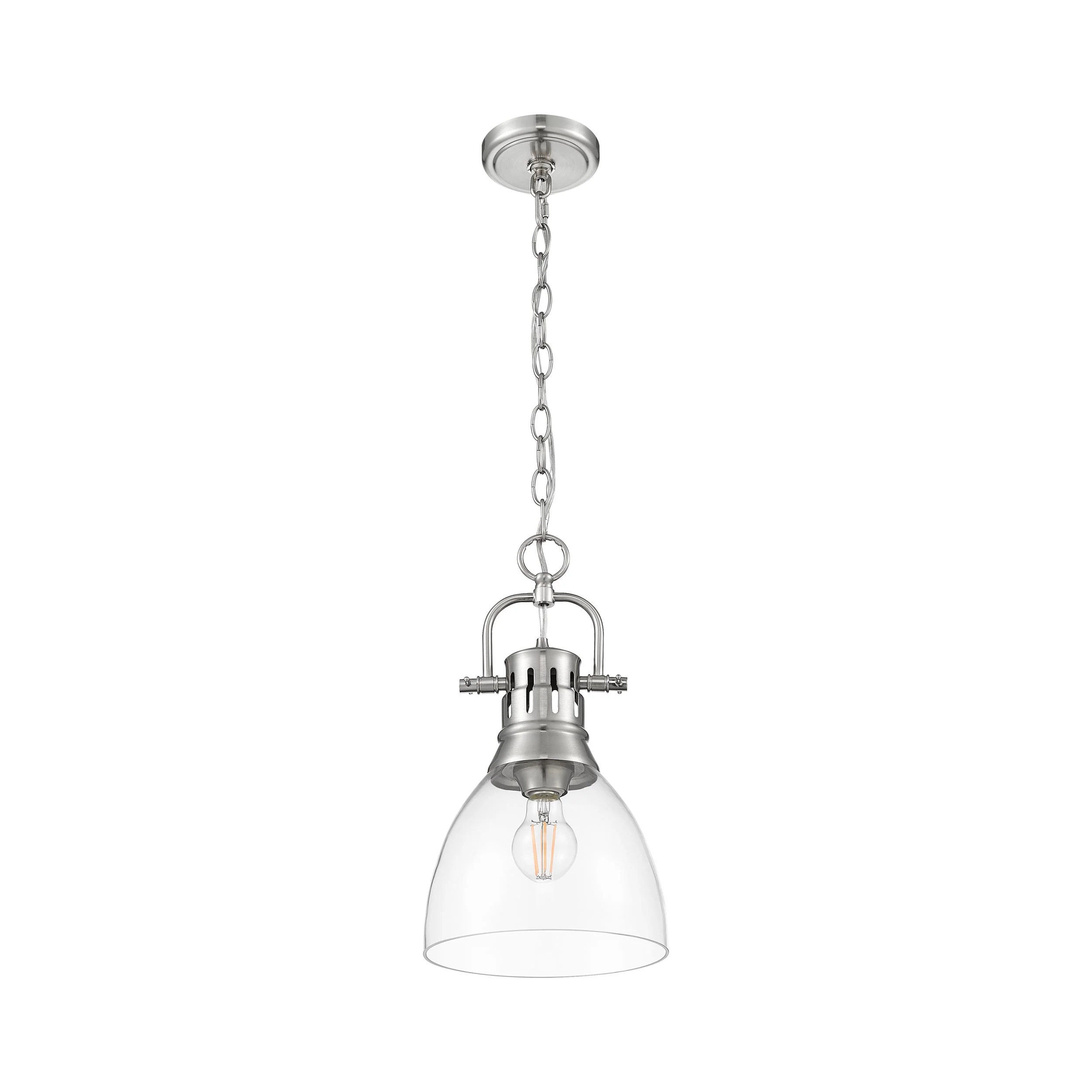 Duncan 1-light 9in chain hung Pendant in Pewter and Clear Glass - Image 3