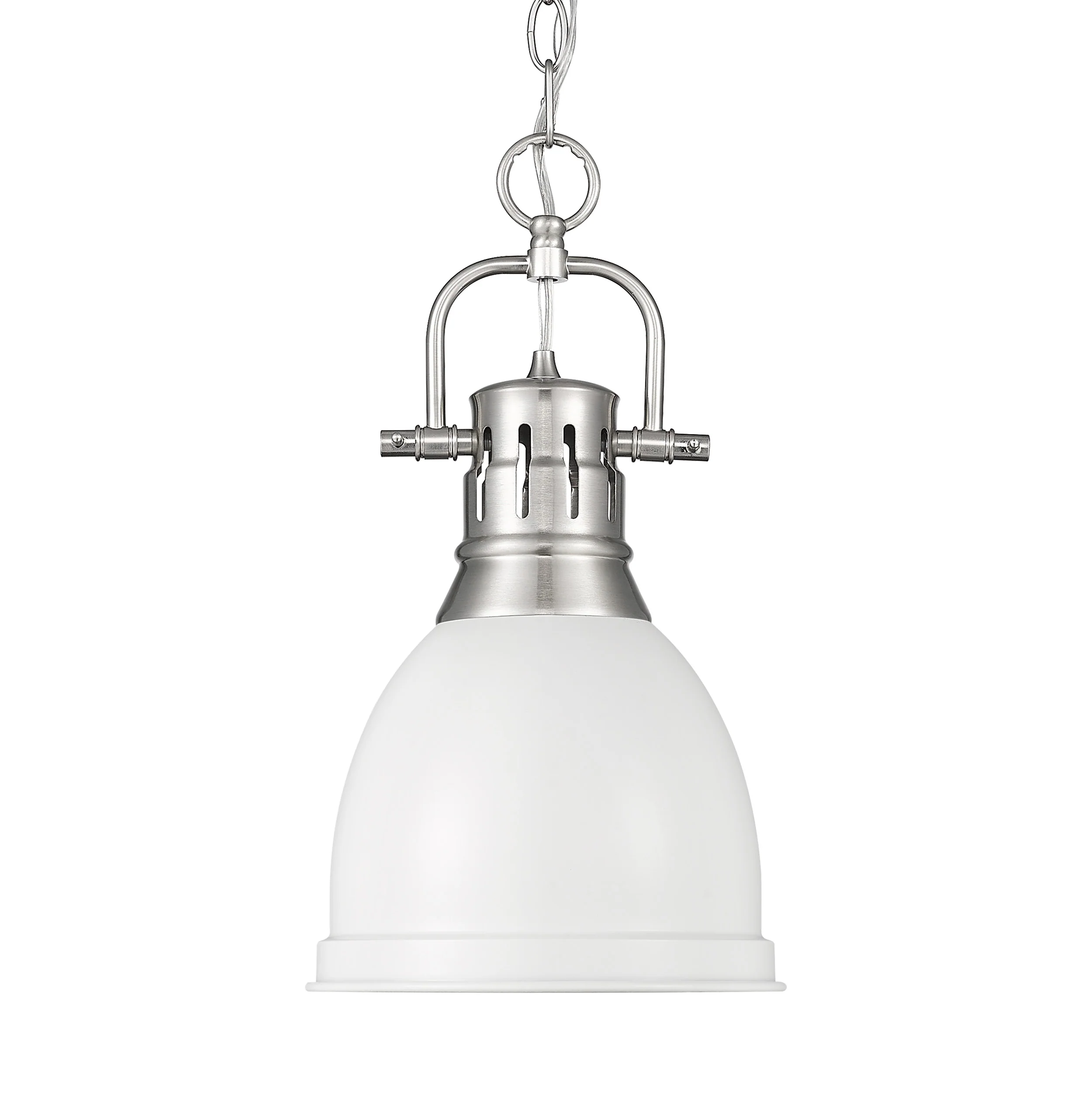 Duncan 1-light 9in Chain Hung Pendant in Pewter and Matte White shade