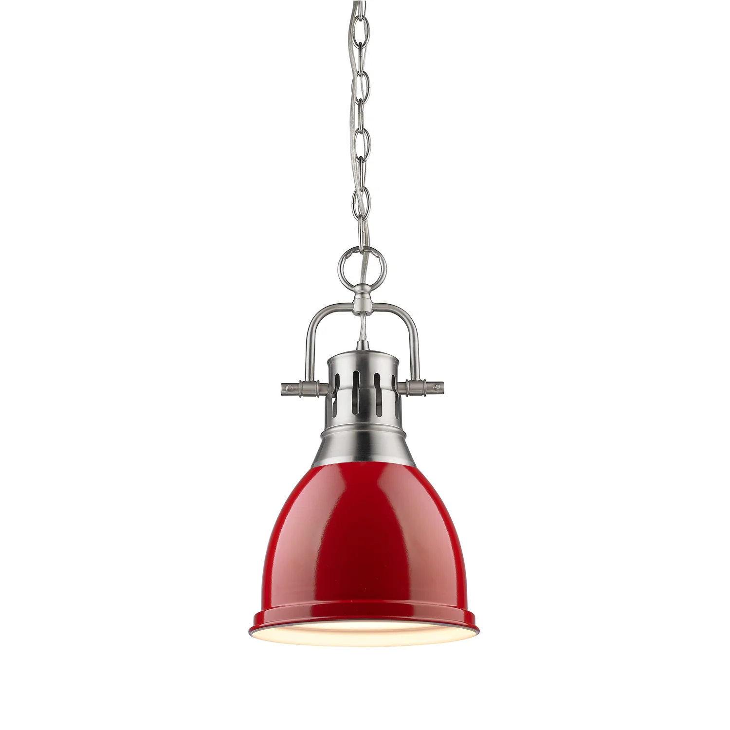 Duncan 1-light 9in Chain Hung Pendant in Pewter and Red shade - Image 2