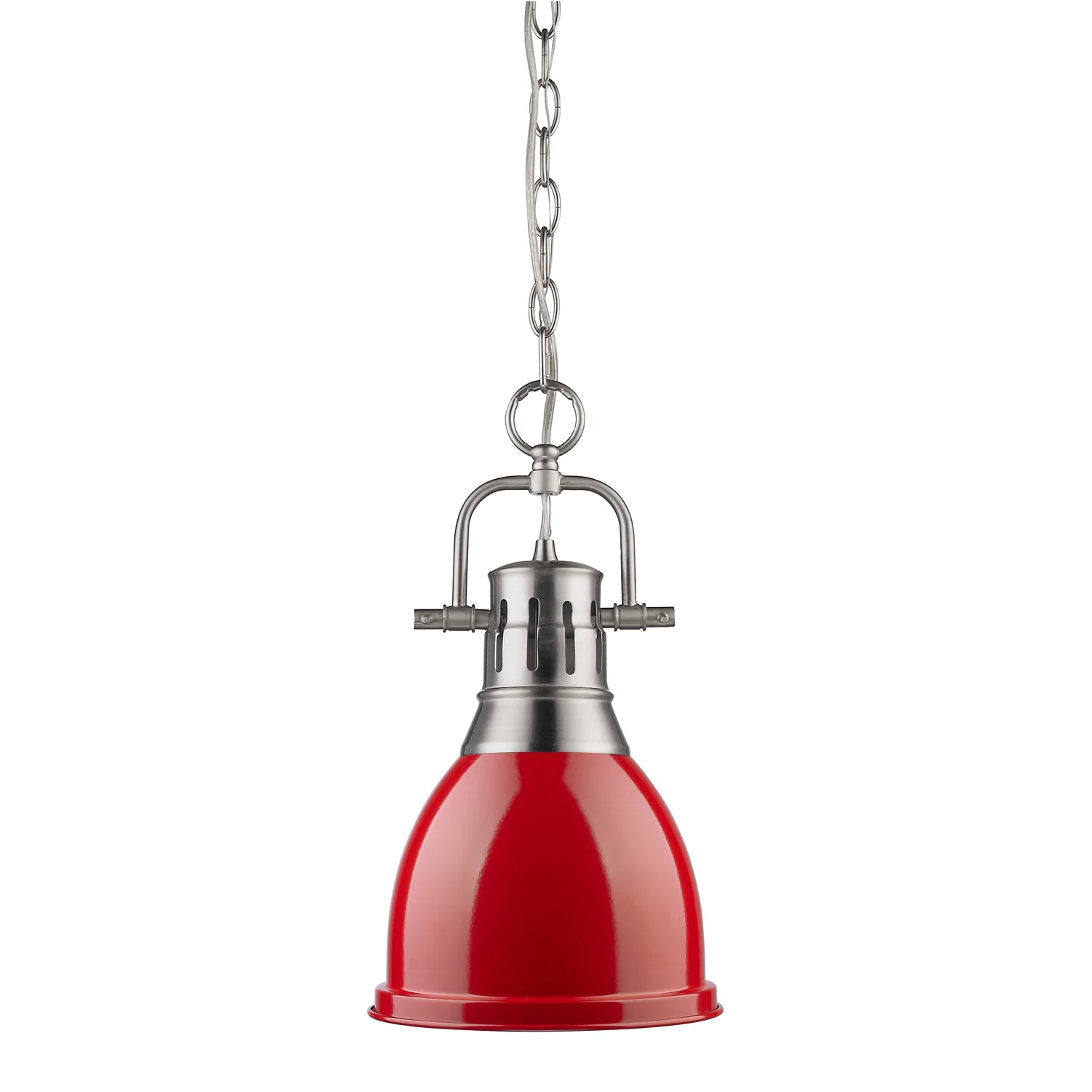 Duncan 1-light 9in Chain Hung Pendant in Pewter and Red shade - Image 3