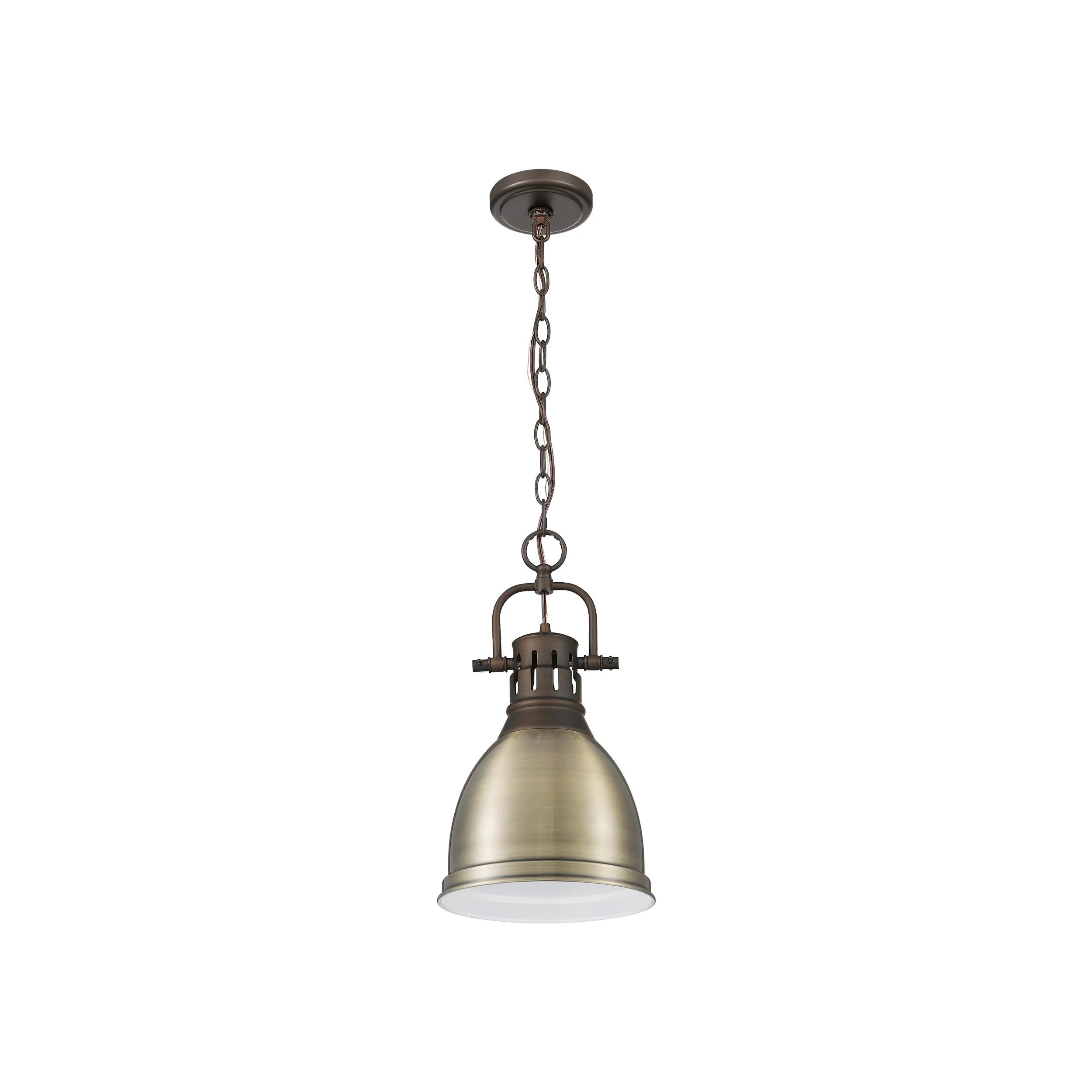 Duncan 1-light 9in Chain Hung Pendant in Rubbed Bronze and Aged Brass shade - Image 2