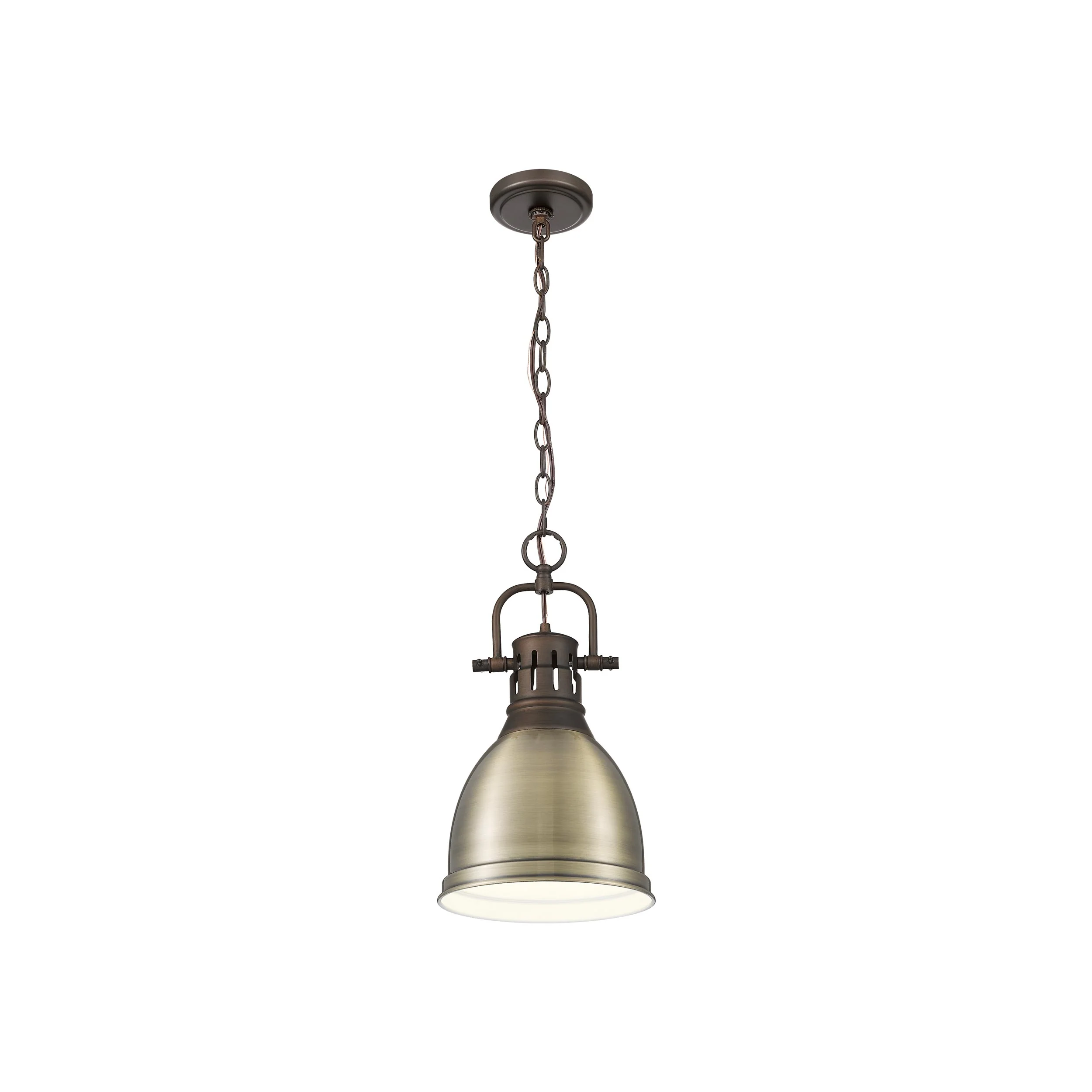 Duncan 1-light 9in Chain Hung Pendant in Rubbed Bronze and Aged Brass shade - Image 3