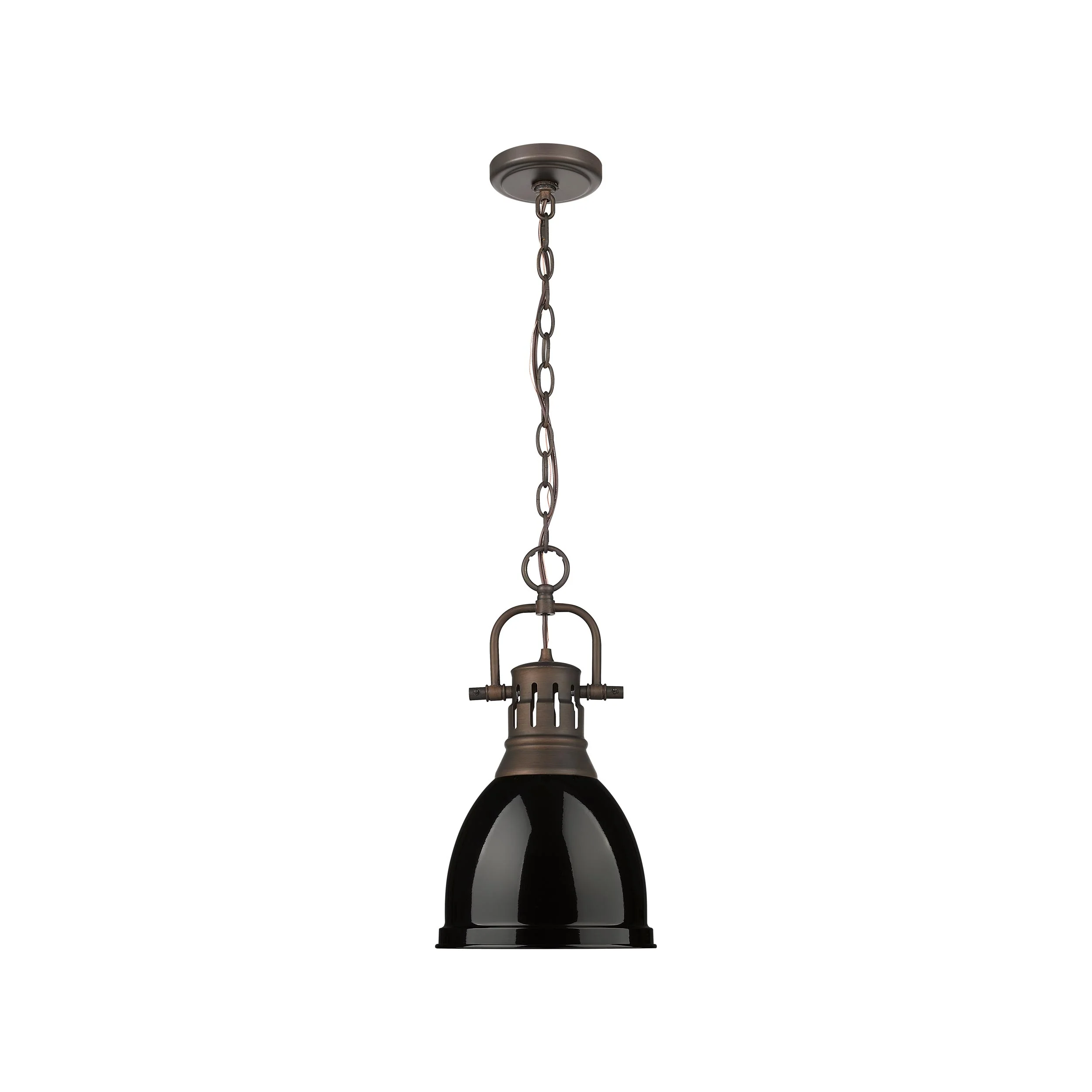 Duncan 1-light 9in Chain Hung Pendant in Rubbed Bronze and Black shade - Image 2