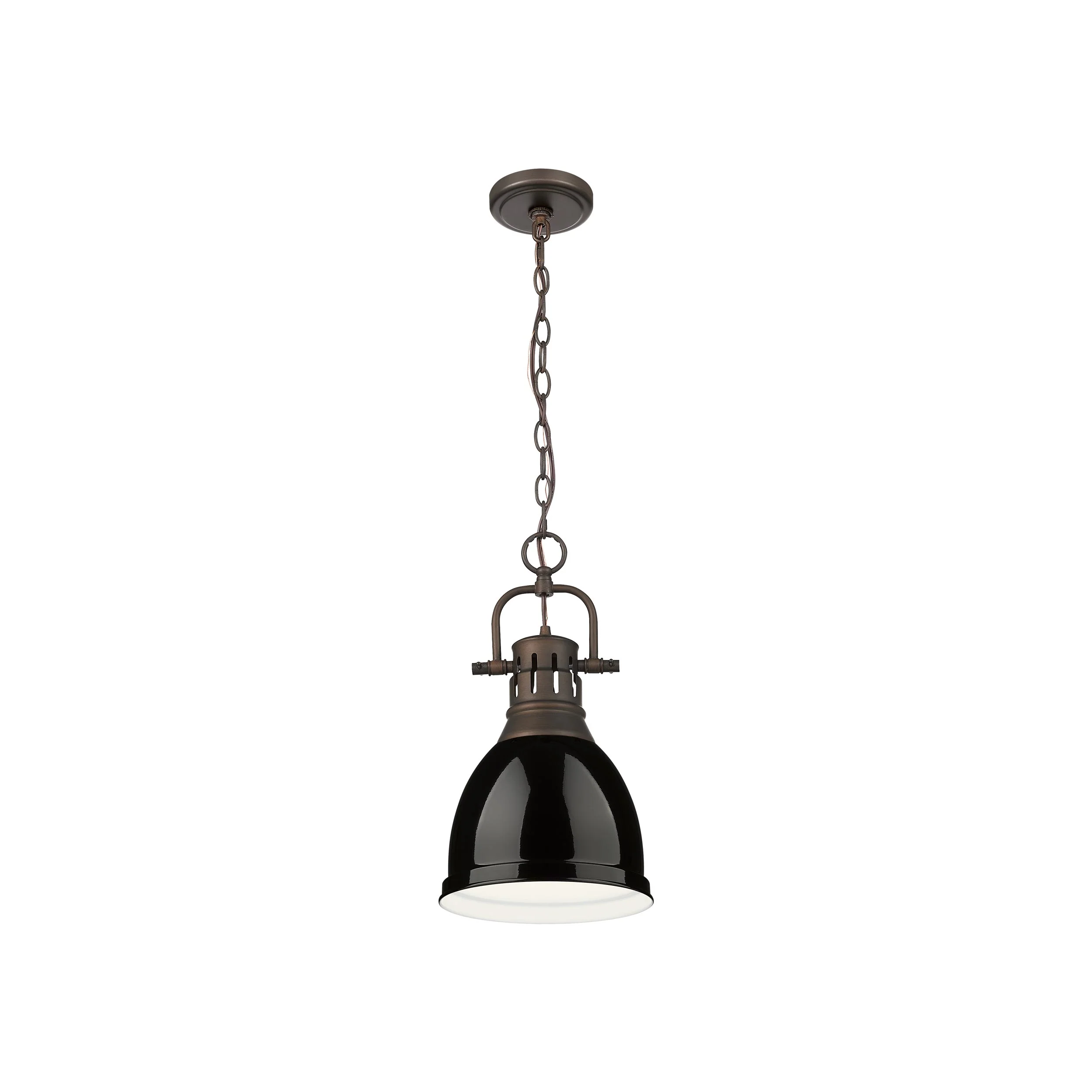 Duncan 1-light 9in Chain Hung Pendant in Rubbed Bronze and Black shade - Image 3