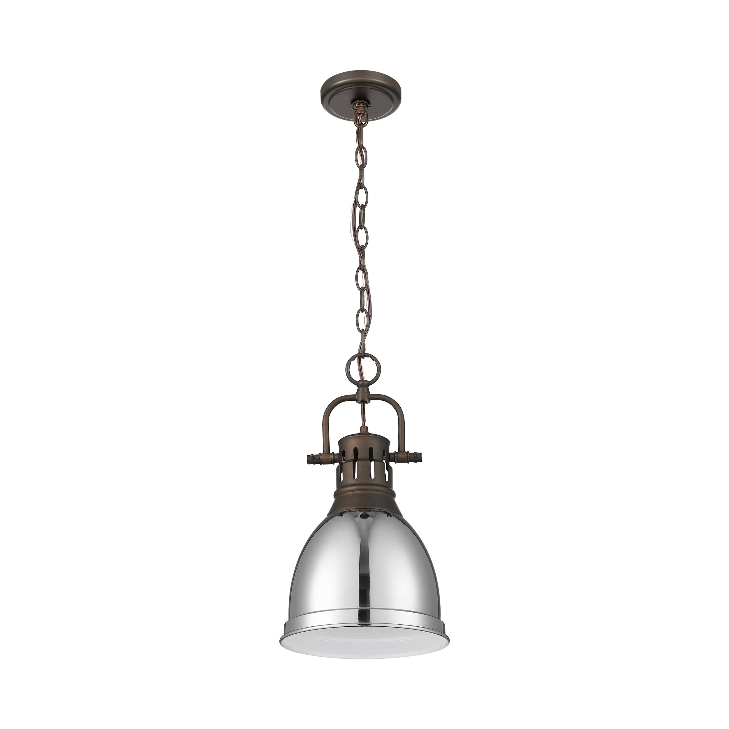 Duncan 1-light 9in Chain Hung Pendant in Rubbed Bronze and Chrome shade - Image 2