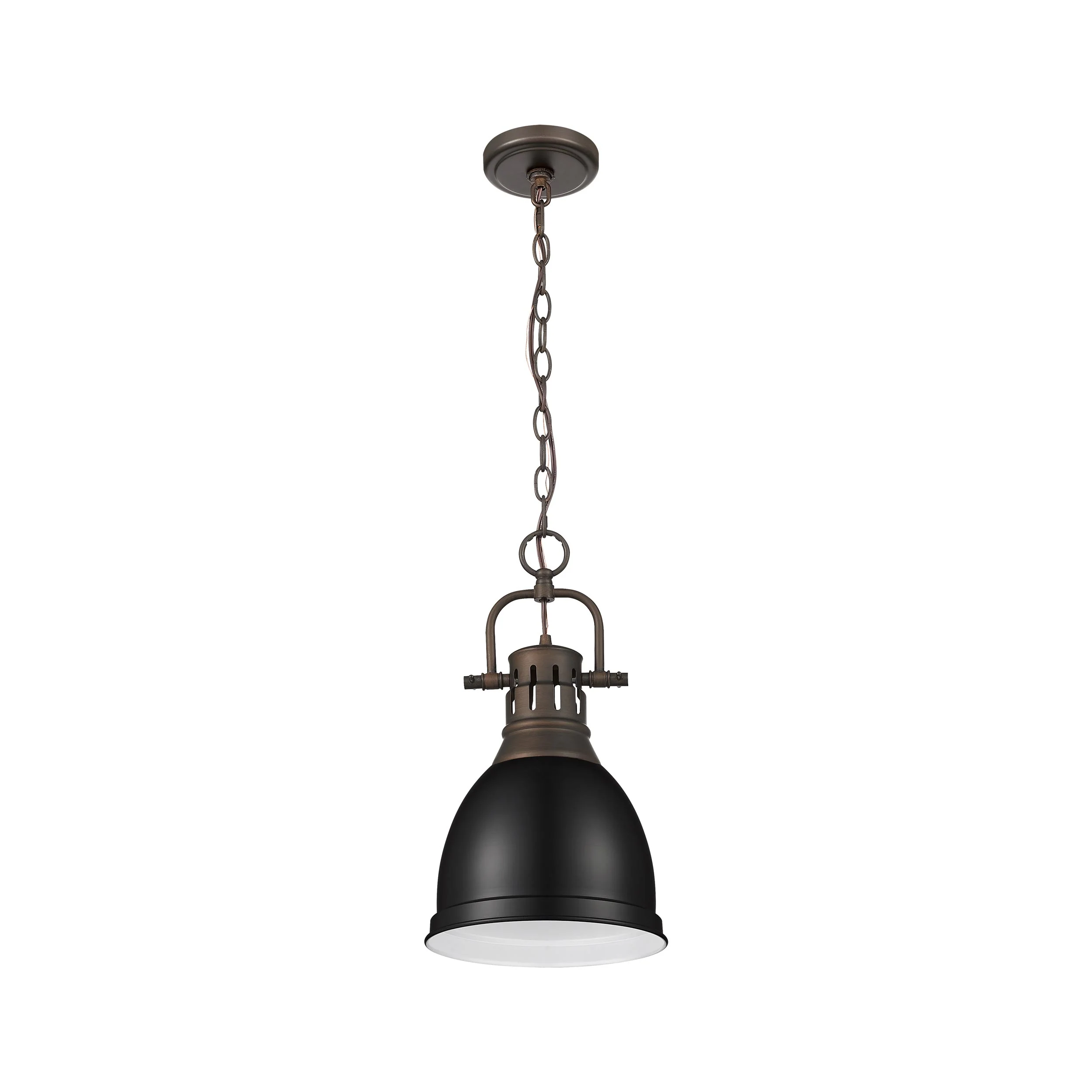 Duncan 1-light 9in Chain Hung Pendant in Rubbed Bronze and Matte Black shade - Image 3