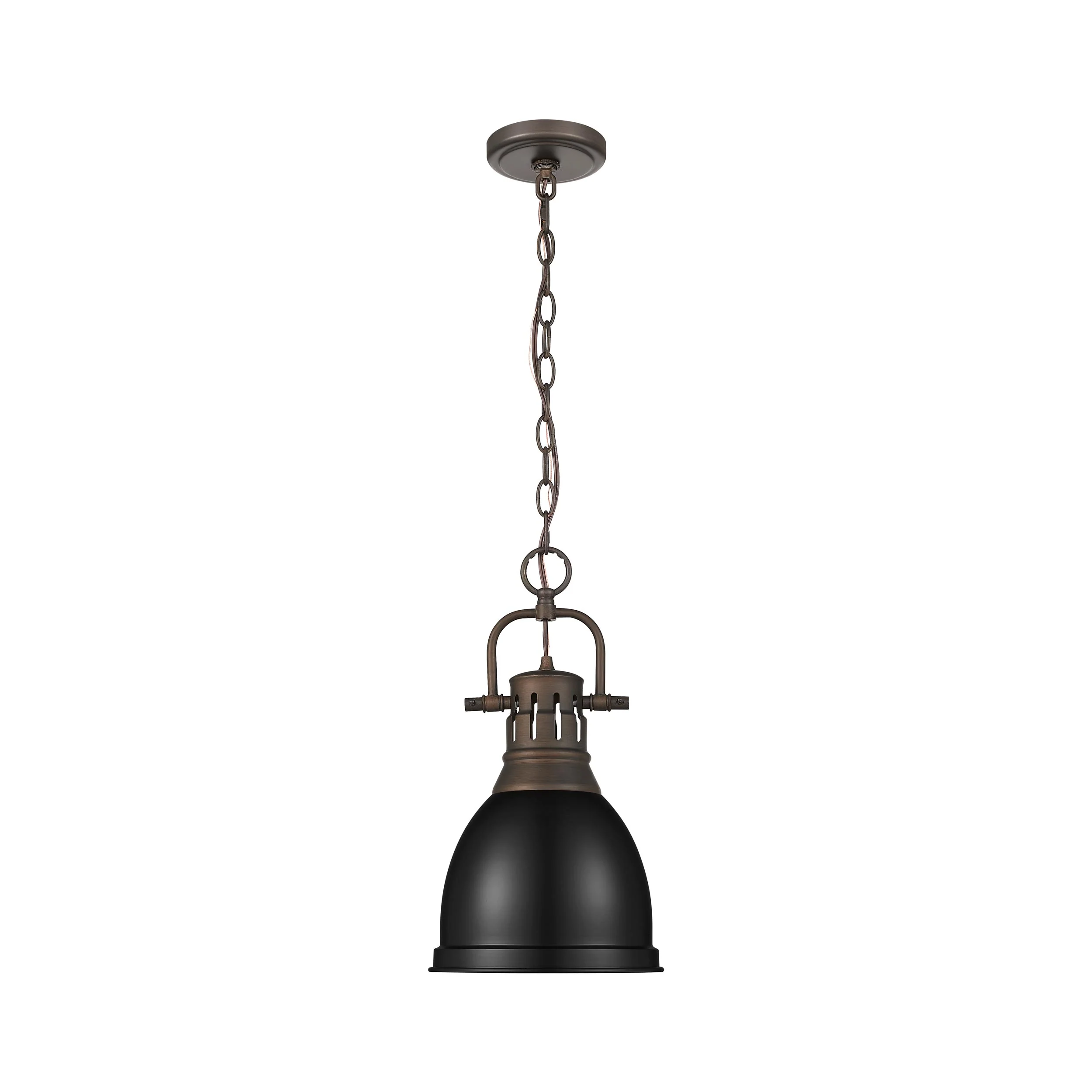 Duncan 1-light 9in Chain Hung Pendant in Rubbed Bronze and Matte Black shade - Image 4