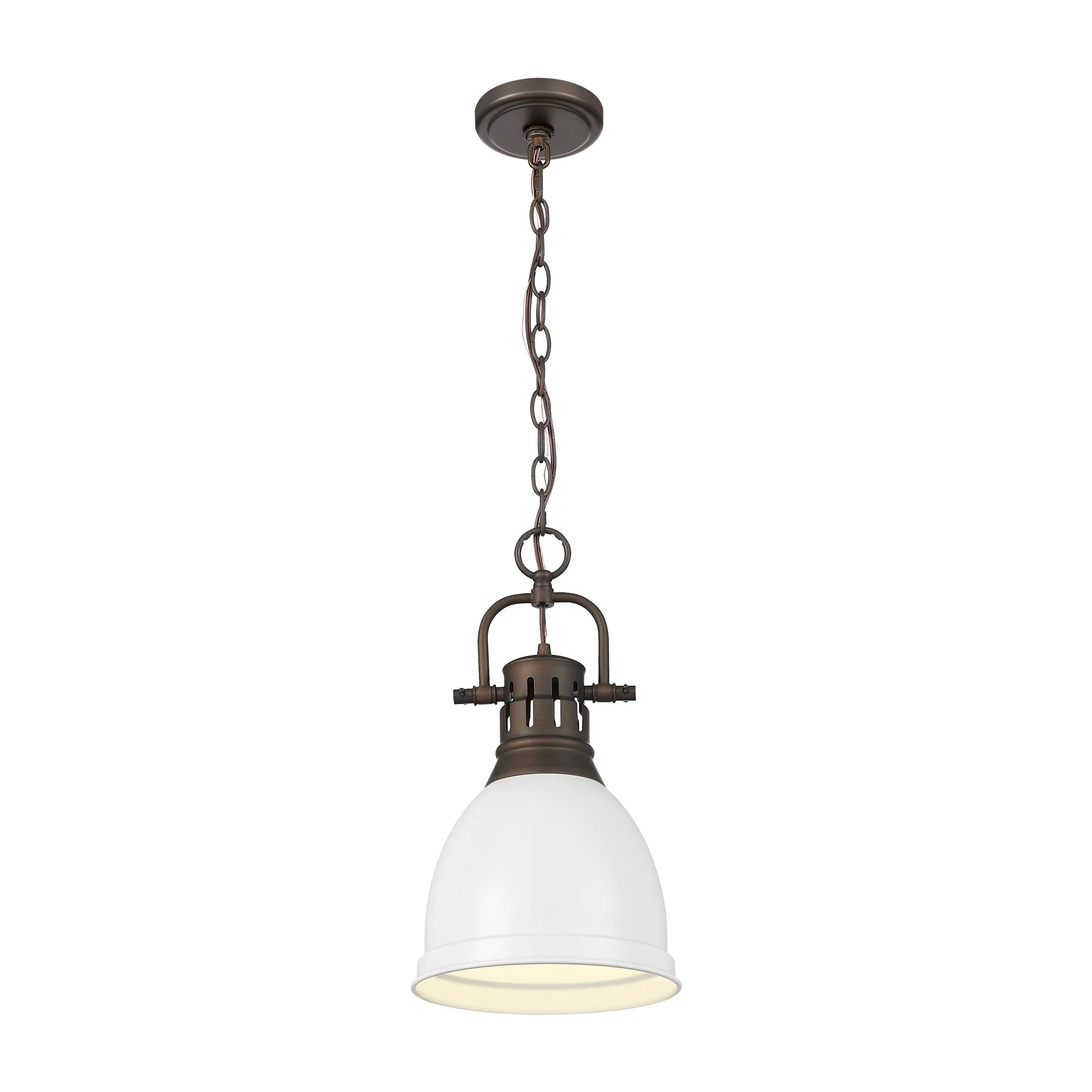Duncan 1-light 9in Chain Hung Pendant in Rubbed Bronze and Matte White shade - Image 2