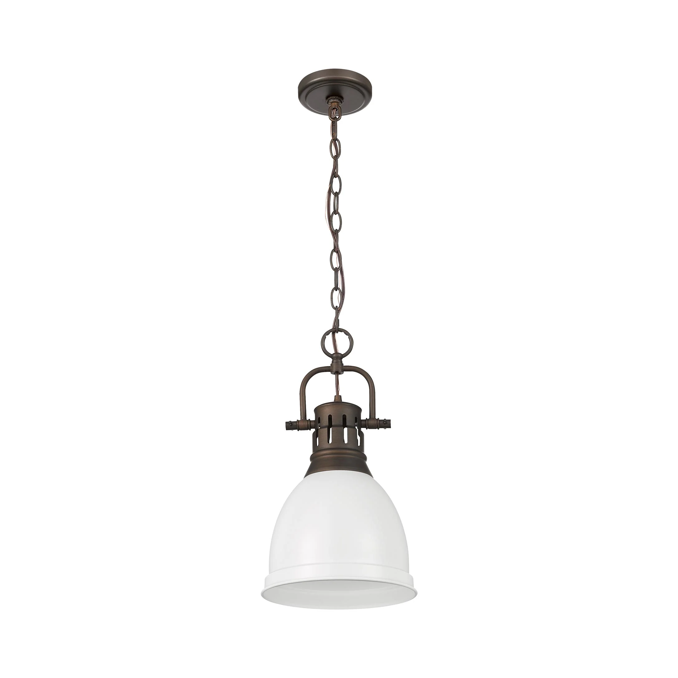 Duncan 1-light 9in Chain Hung Pendant in Rubbed Bronze and Matte White shade - Image 3