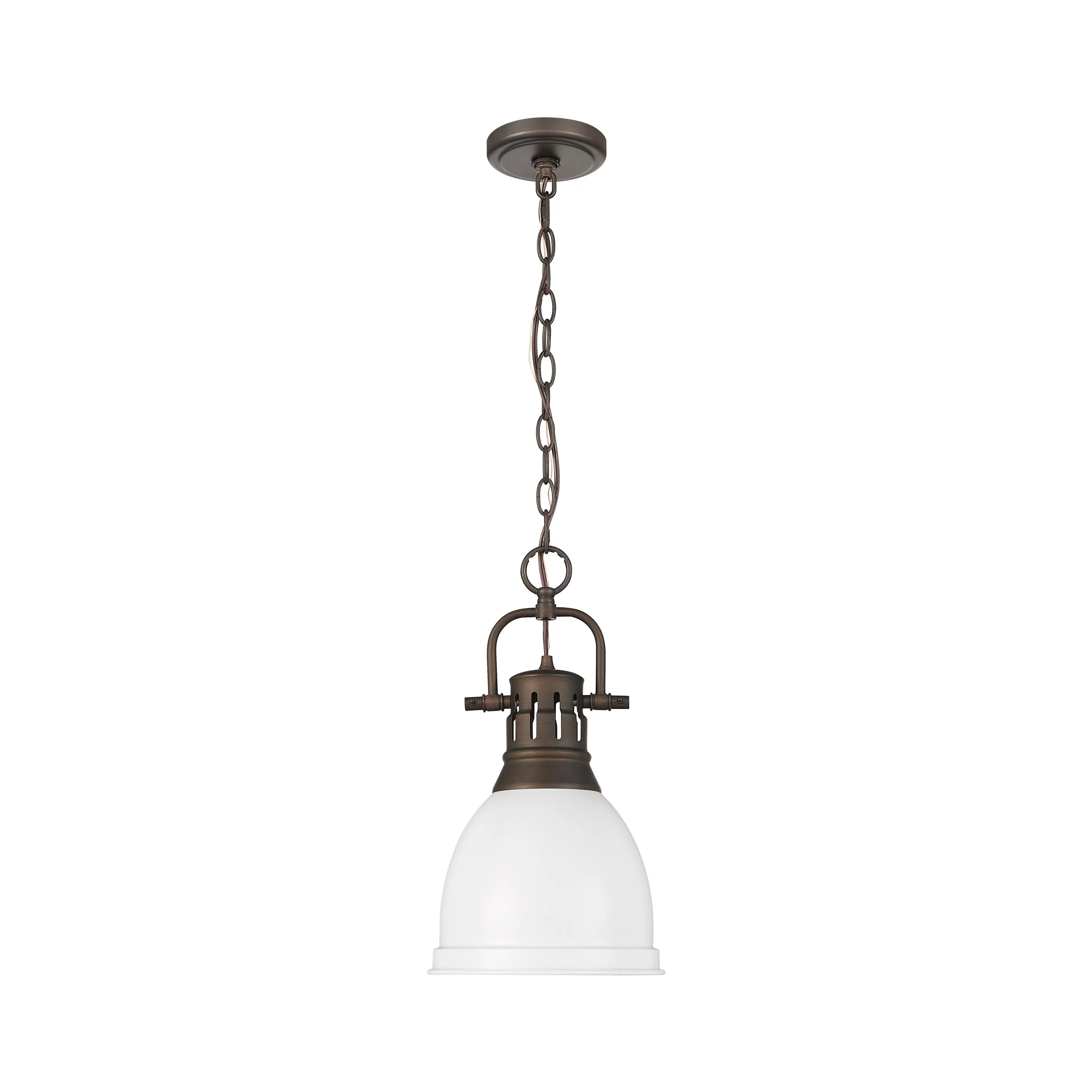 Duncan 1-light 9in Chain Hung Pendant in Rubbed Bronze and Matte White shade - Image 4