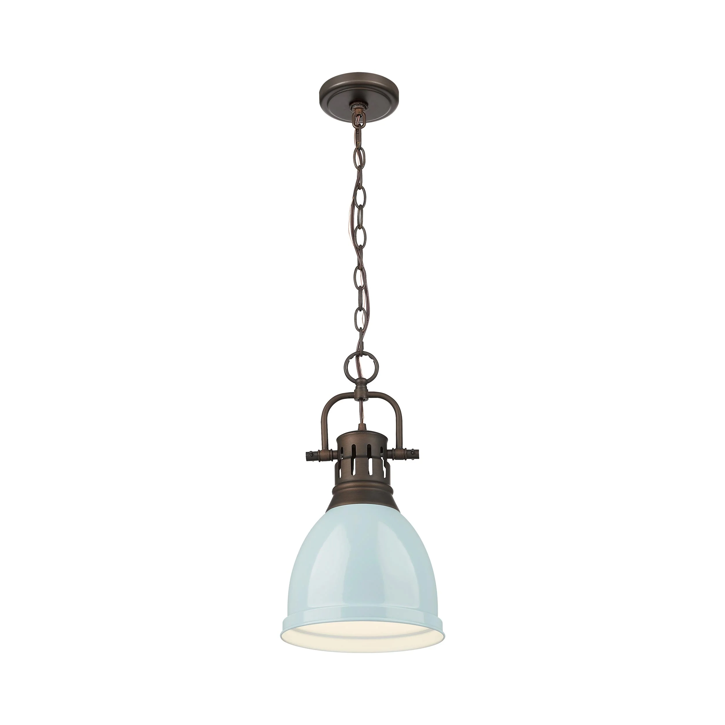 Duncan 1-light 9in Chain Hung Pendant in Rubbed Bronze and Seafoam shade - Image 3