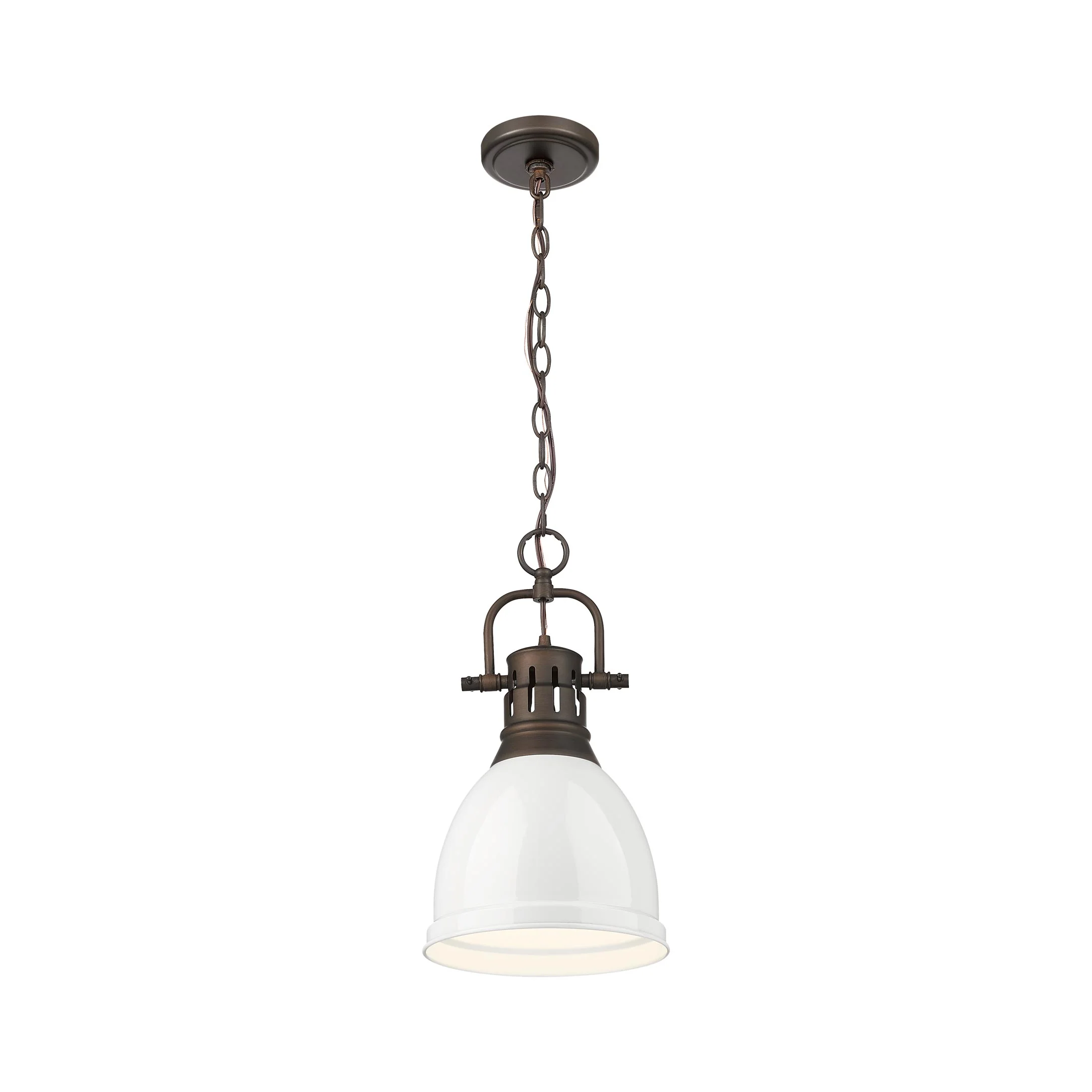 Duncan 1-light 9in Chain Hung Pendant in Rubbed Bronze and White shade - Image 2