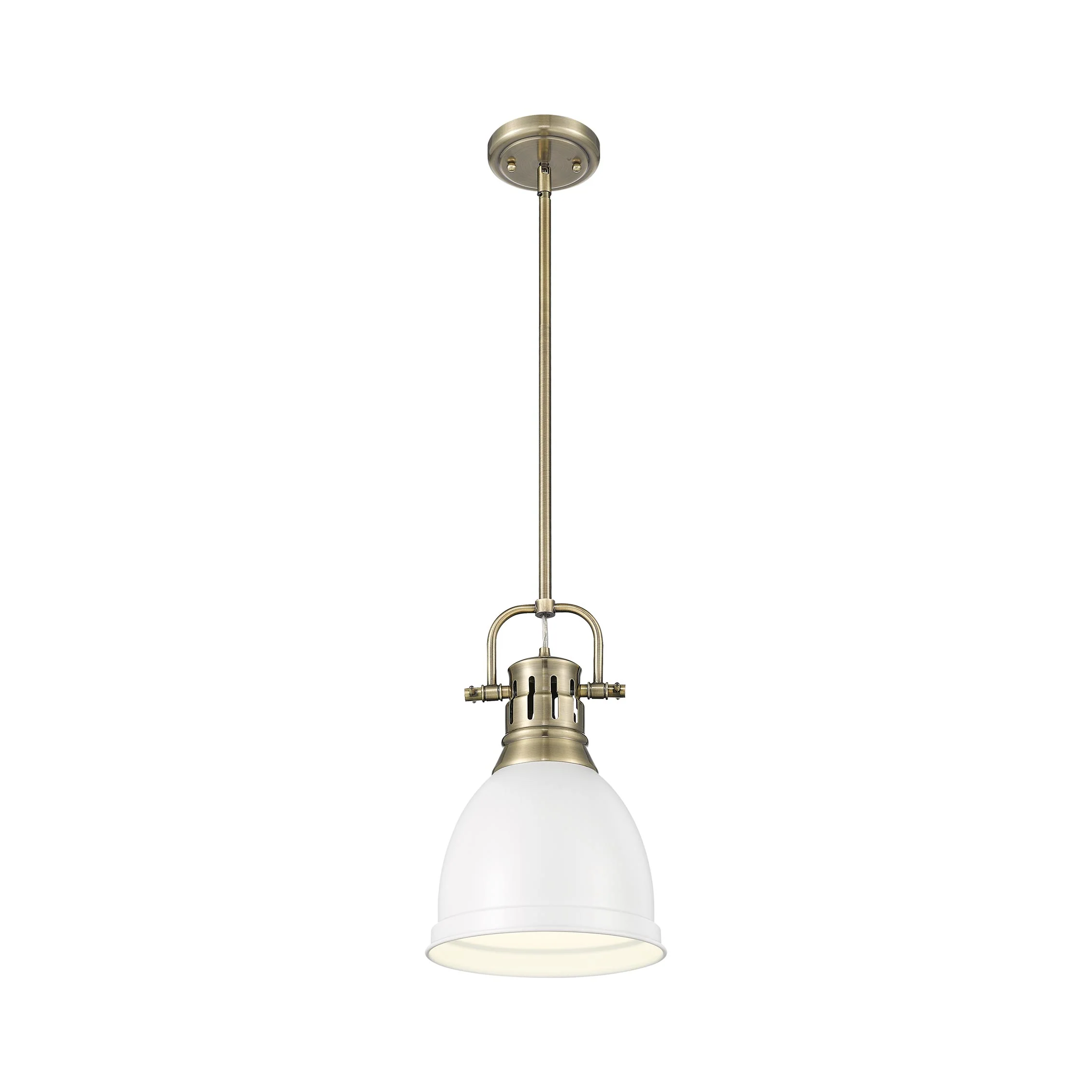 Duncan 1-light 9in Rod Hung Pendant in Aged Brass and Matte White shade - Image 3