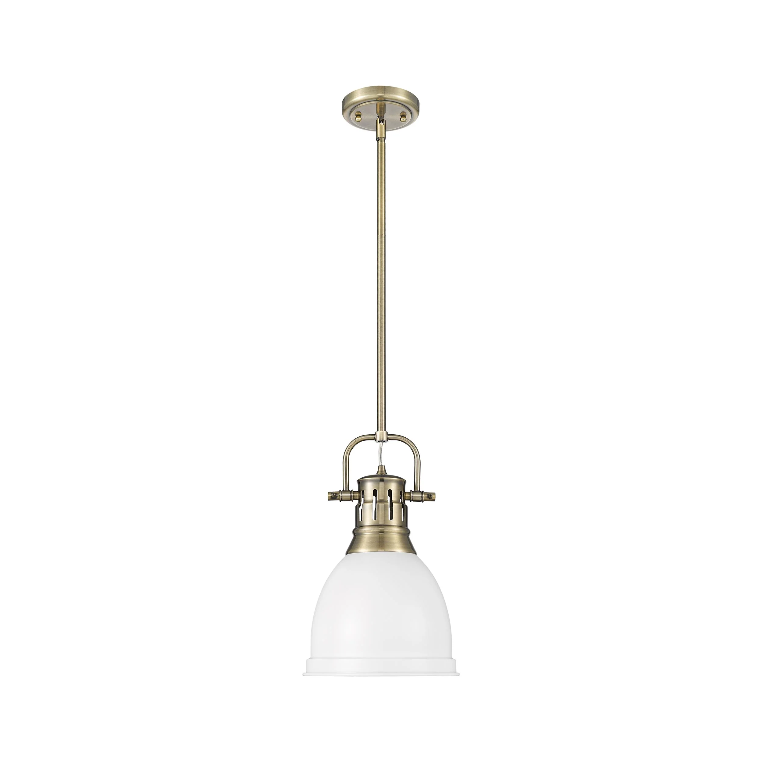 Duncan 1-light 9in Rod Hung Pendant in Aged Brass and Matte White shade - Image 4