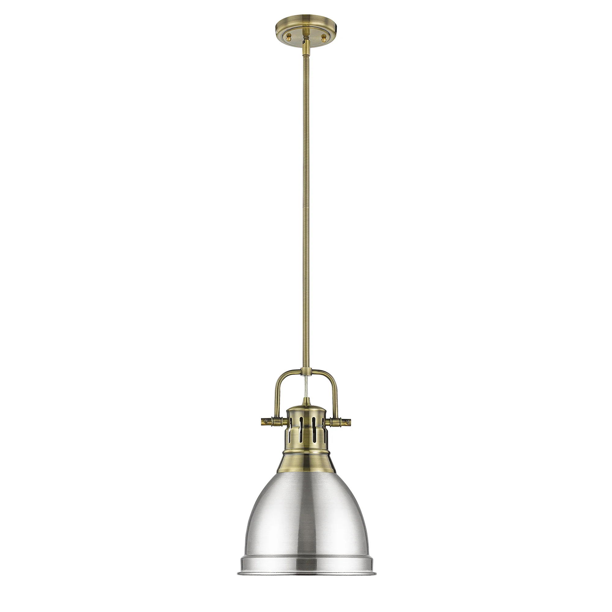 Duncan 1-light 9in Rod Hung Pendant in Aged Brass and Pewter shade - Image 2