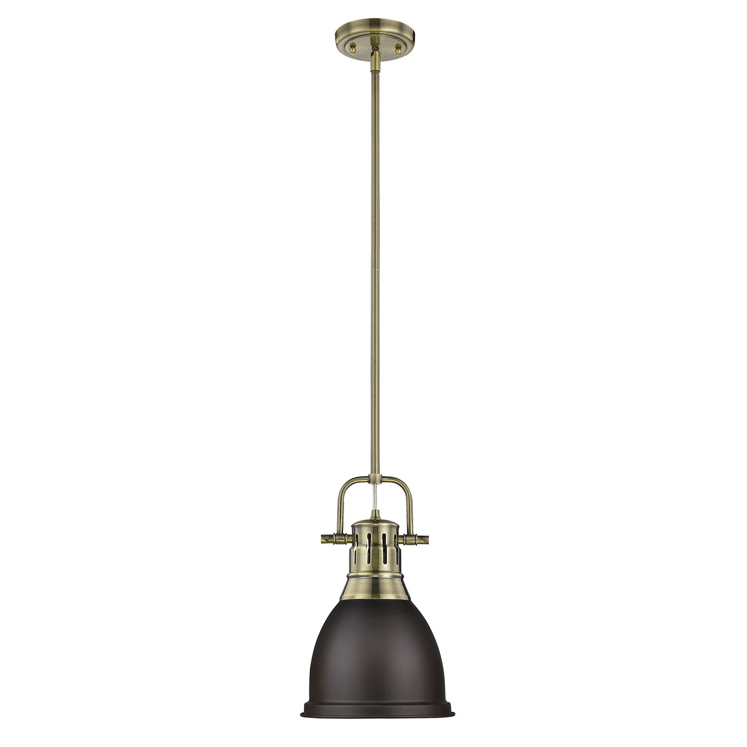 Duncan 1-light 9in Rod Hung Pendant in Aged Brass and Rubbed Bronze shade - Image 2
