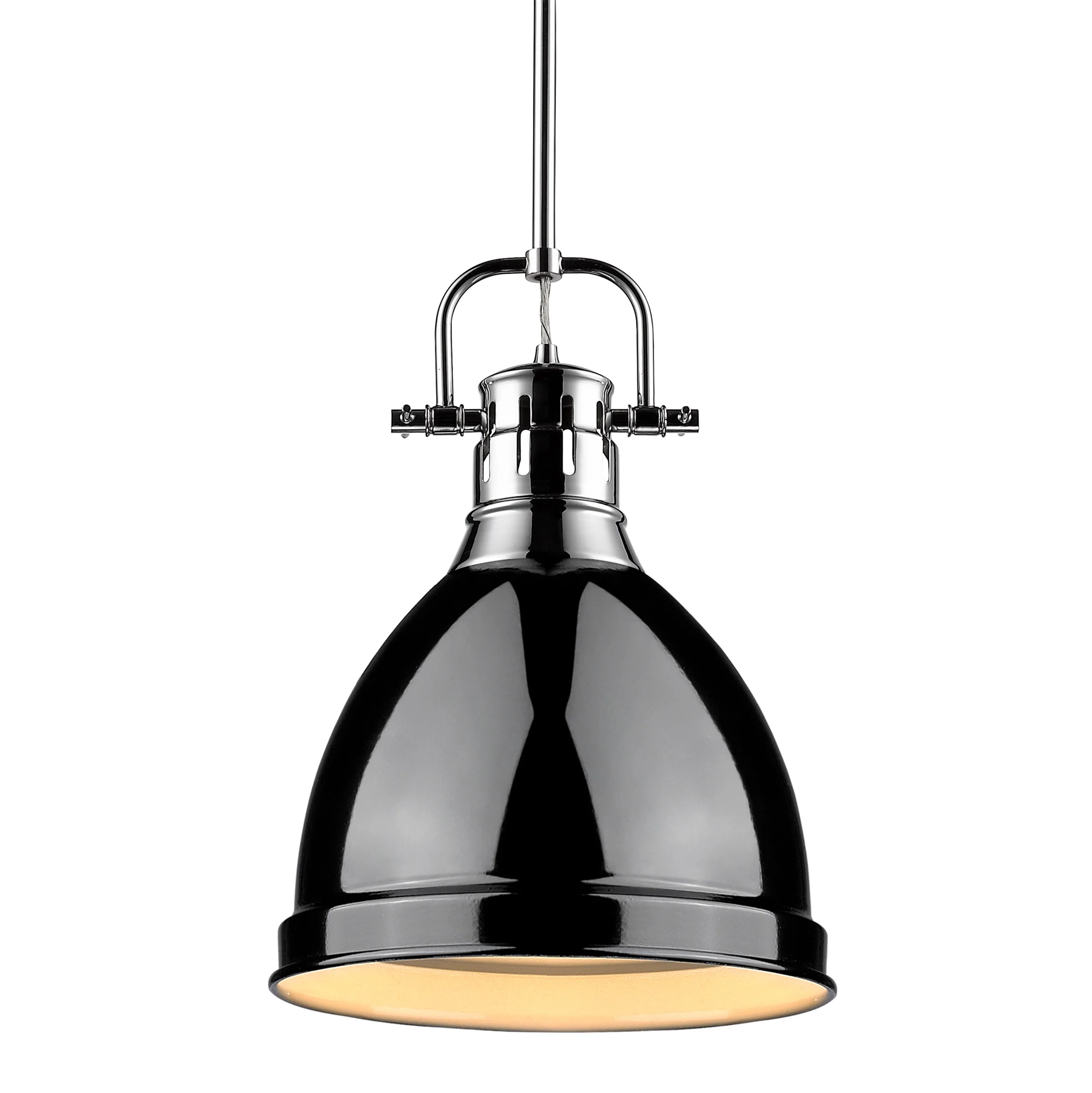 Duncan 1-light 9in Rod Hung Pendant in Chrome and Black shade