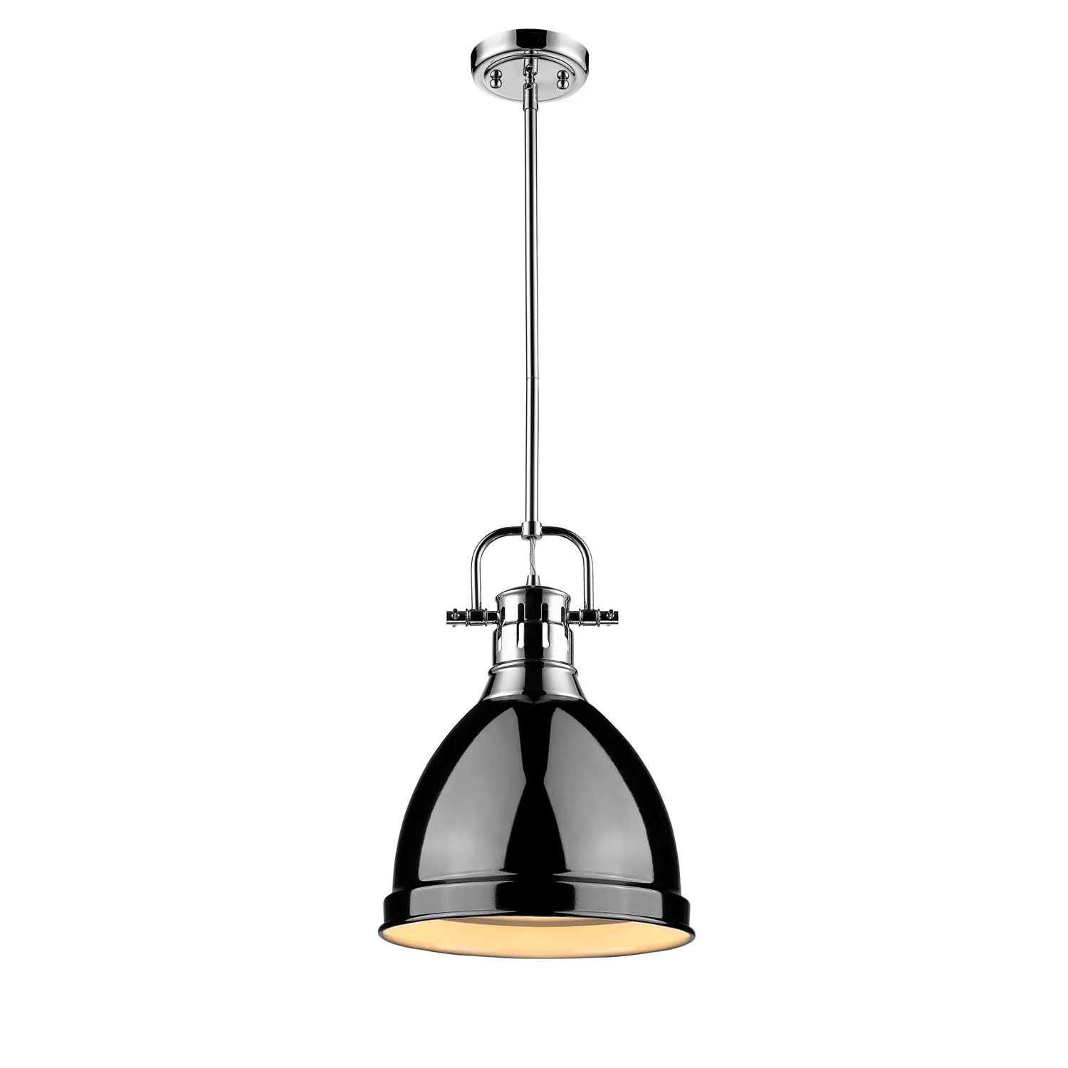 Duncan 1-light 9in Rod Hung Pendant in Chrome and Black shade - Image 2