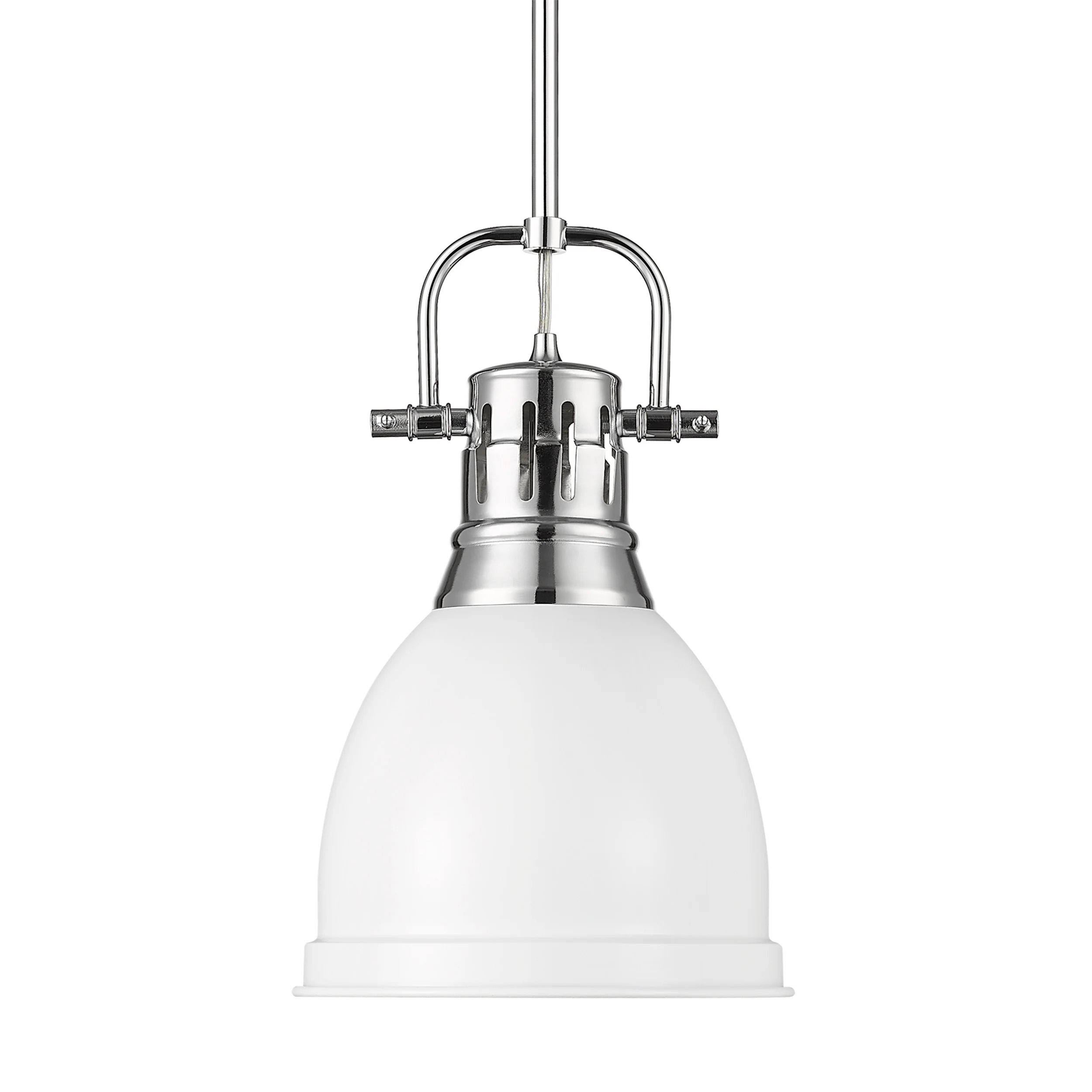 Duncan 1-light 9in Rod Hung Pendant in Chrome and Matte White shade