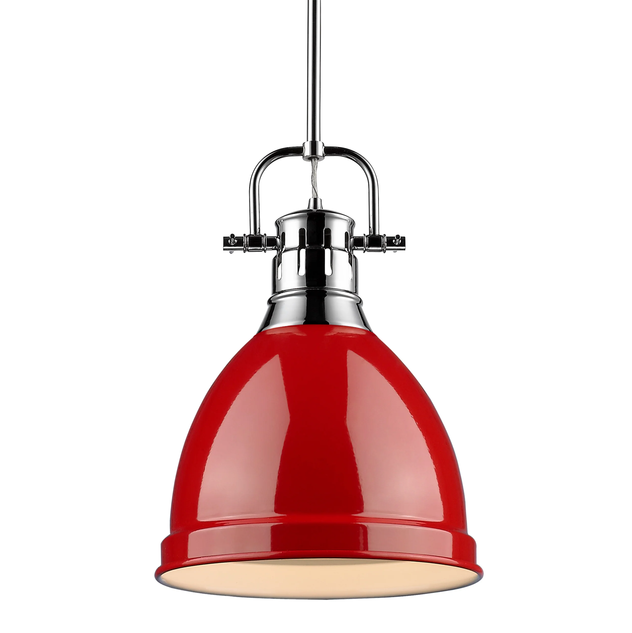 Duncan 1-light 9in Rod Hung Pendant in Chrome and Red shade