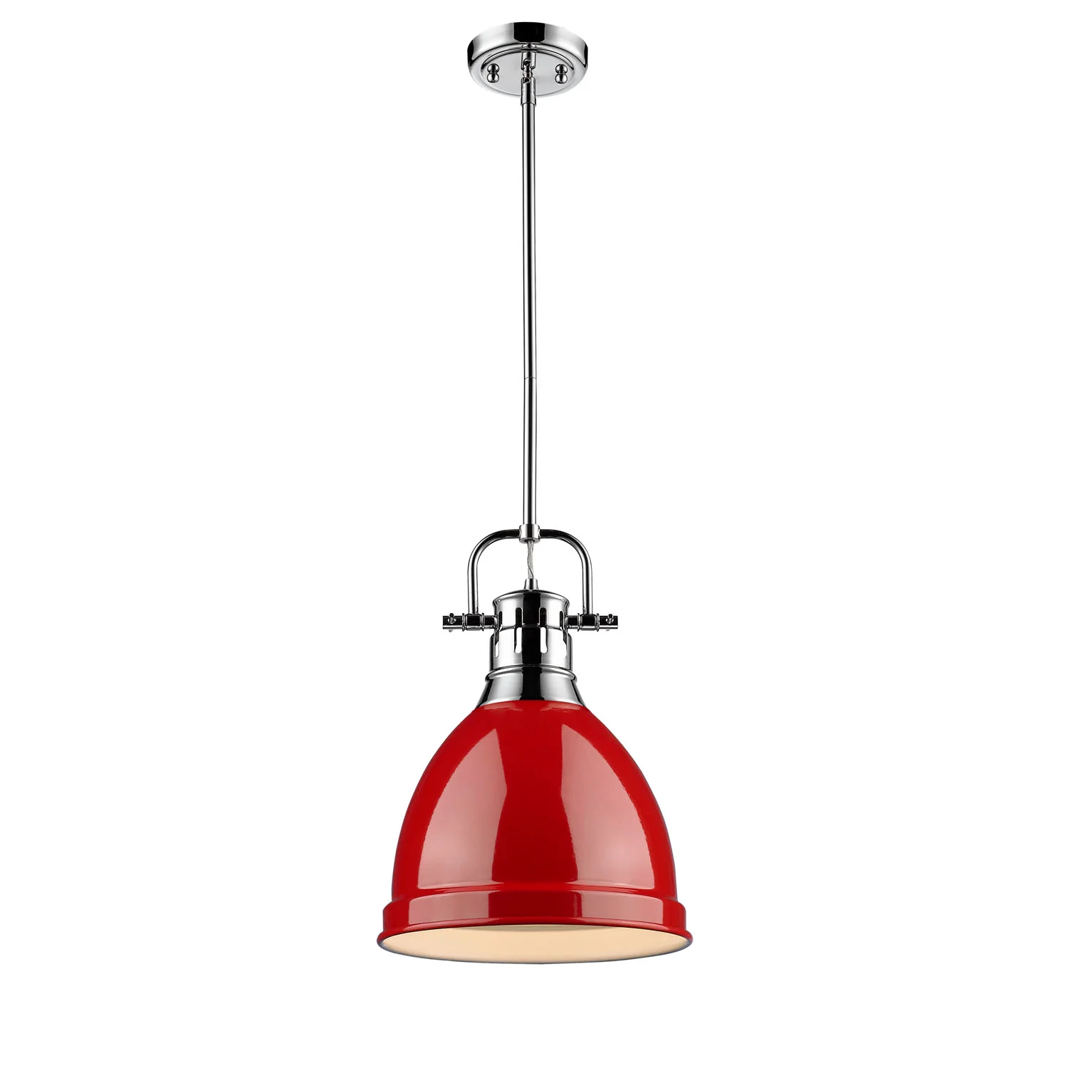 Duncan 1-light 9in Rod Hung Pendant in Chrome and Red shade - Image 2