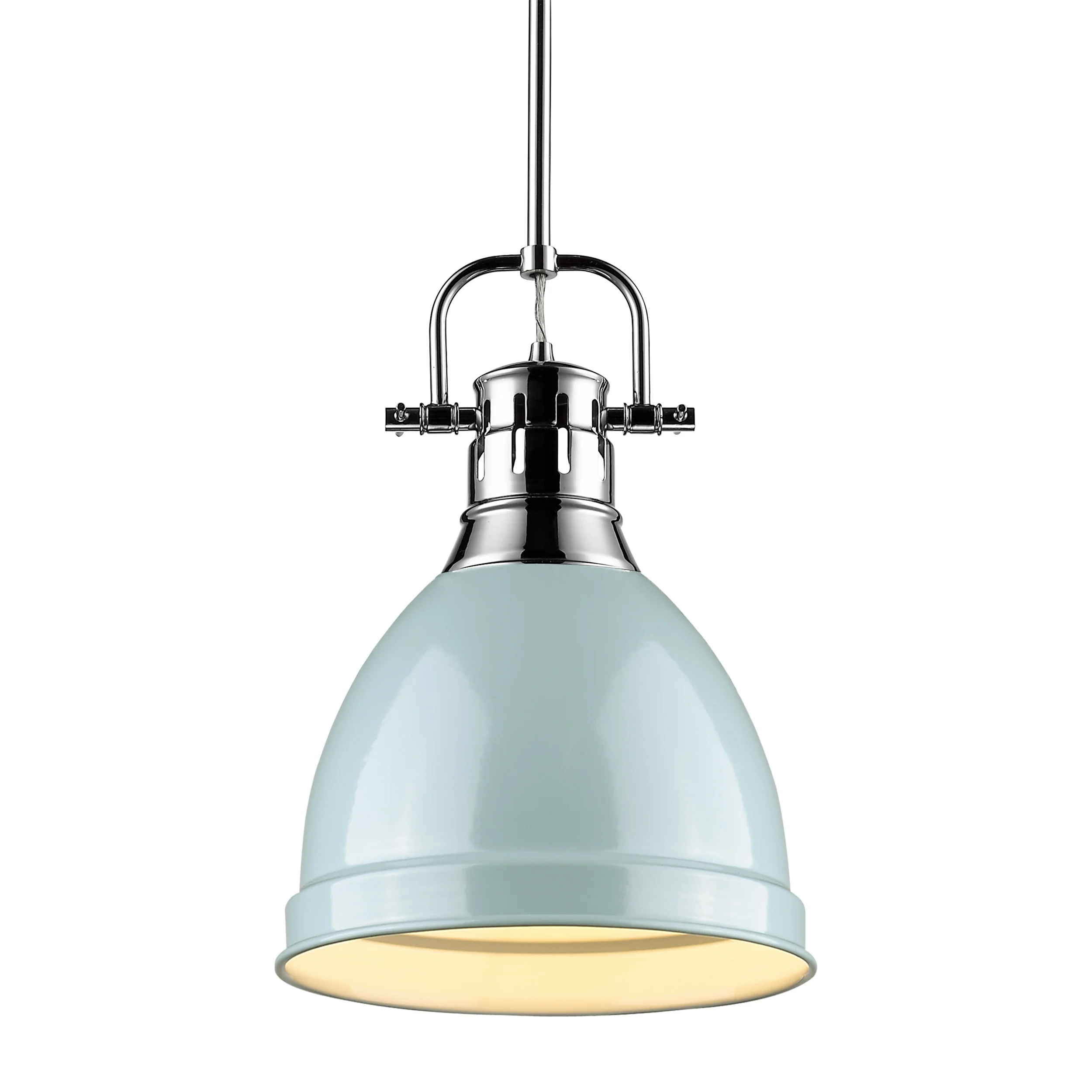 Duncan 1-light 9in Rod Hung Pendant in Chrome and Seafoam shade