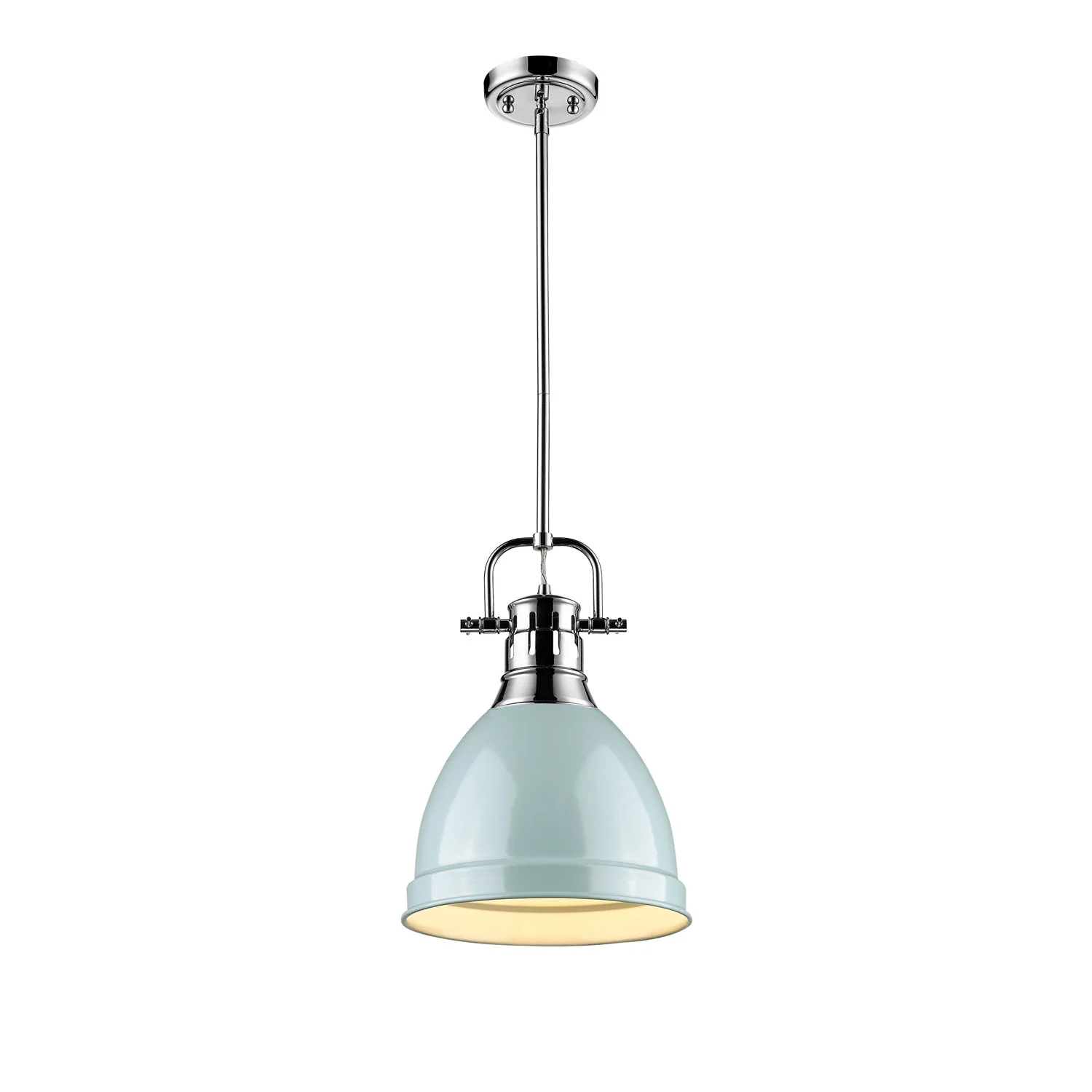 Duncan 1-light 9in Rod Hung Pendant in Chrome and Seafoam shade - Image 2