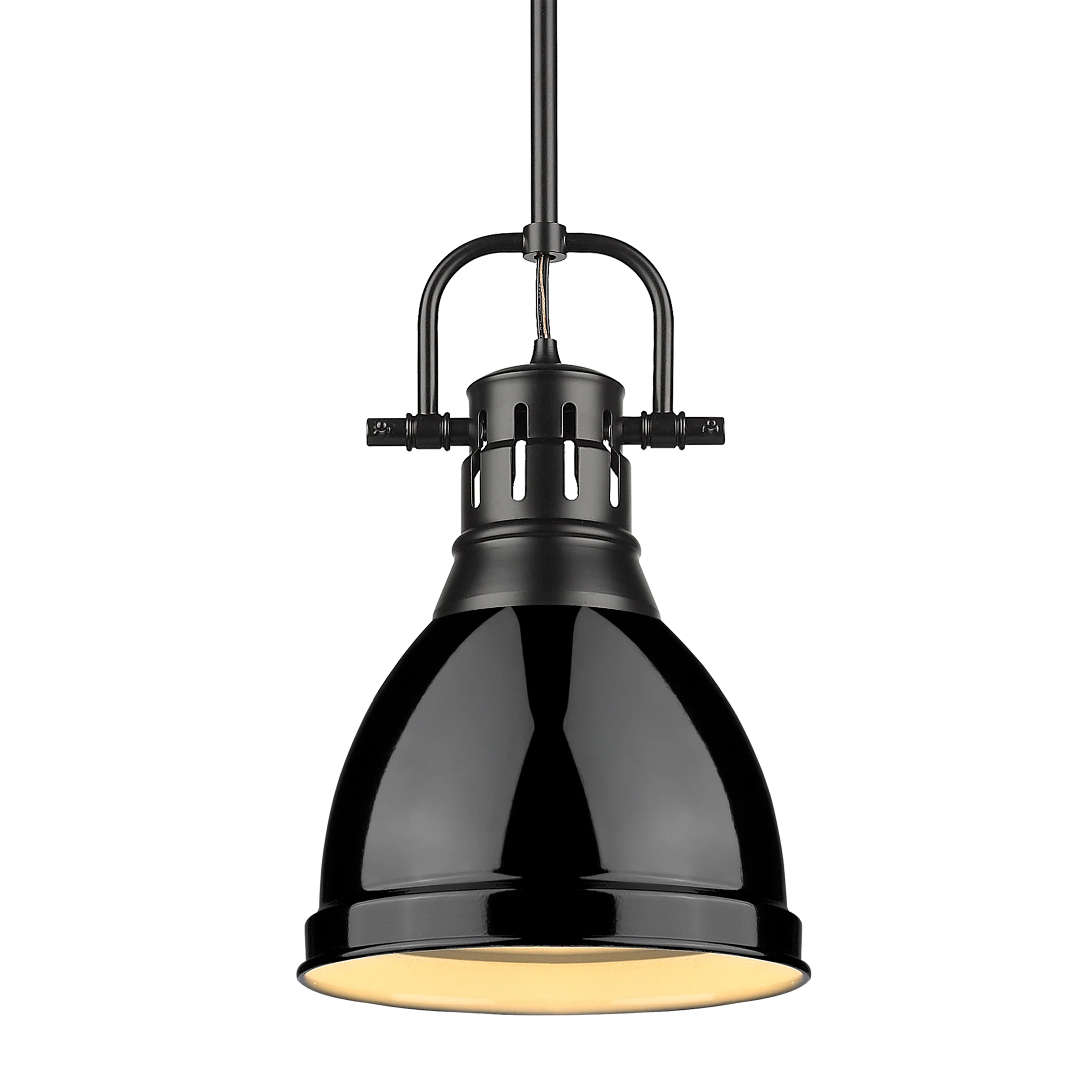 Duncan 1-light 9in Rod Hung Pendant in Matte Black and Black shade