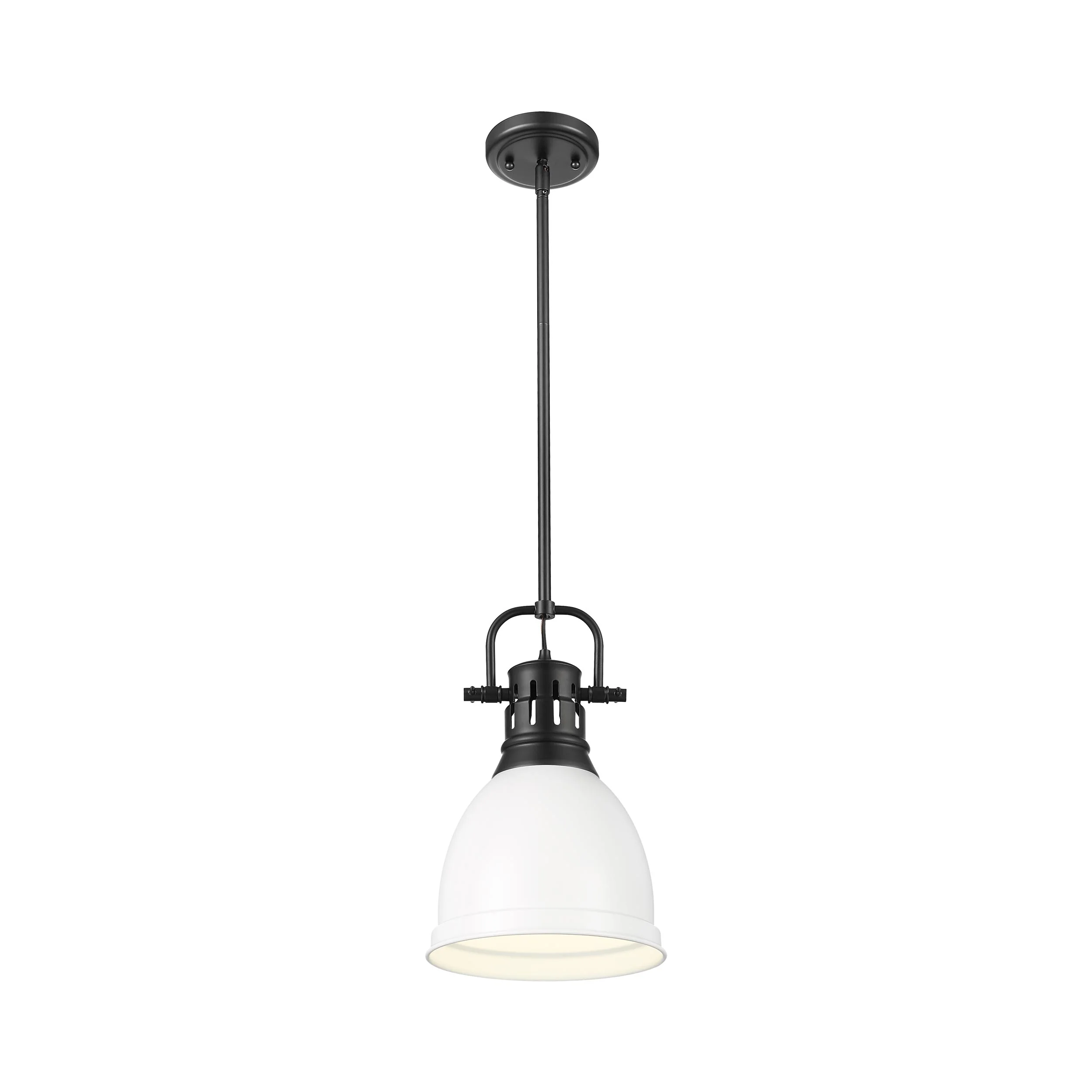 Duncan 1-light 9in Rod Hung Pendant in Matte Black and Matte White shade - Image 3