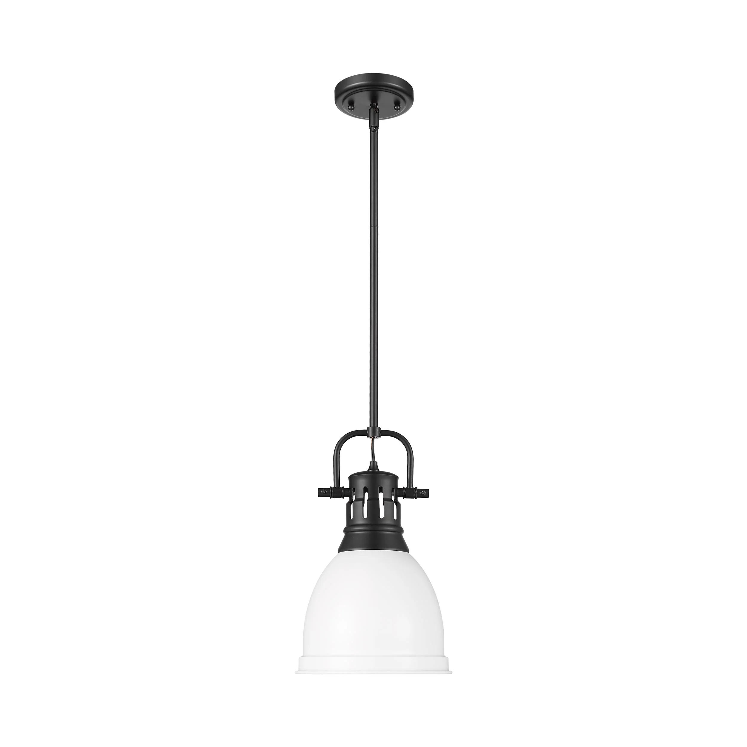 Duncan 1-light 9in Rod Hung Pendant in Matte Black and Matte White shade - Image 4
