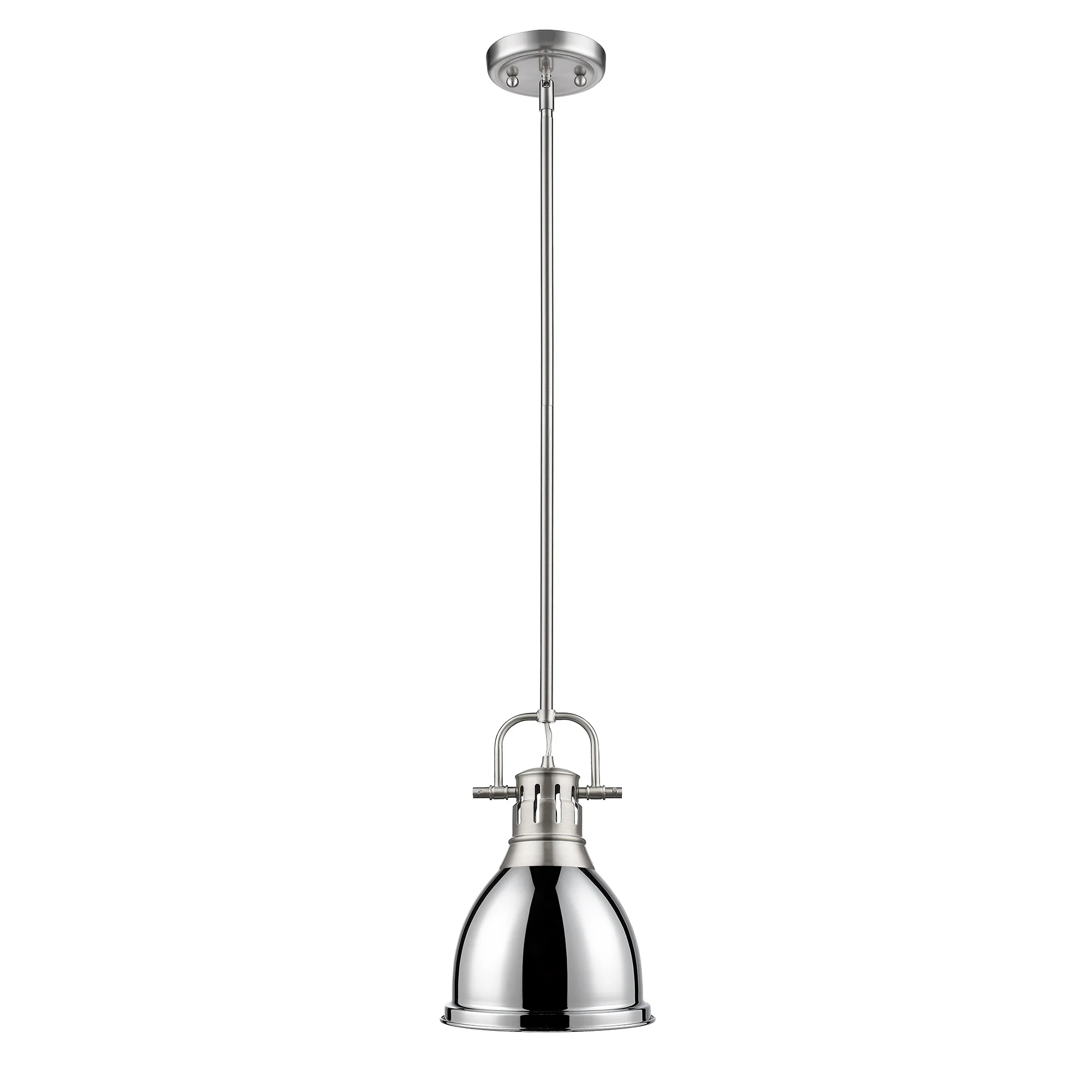 Duncan 1-light 9in Rod Hung Pendant in Pewter and Chrome shade - Image 2